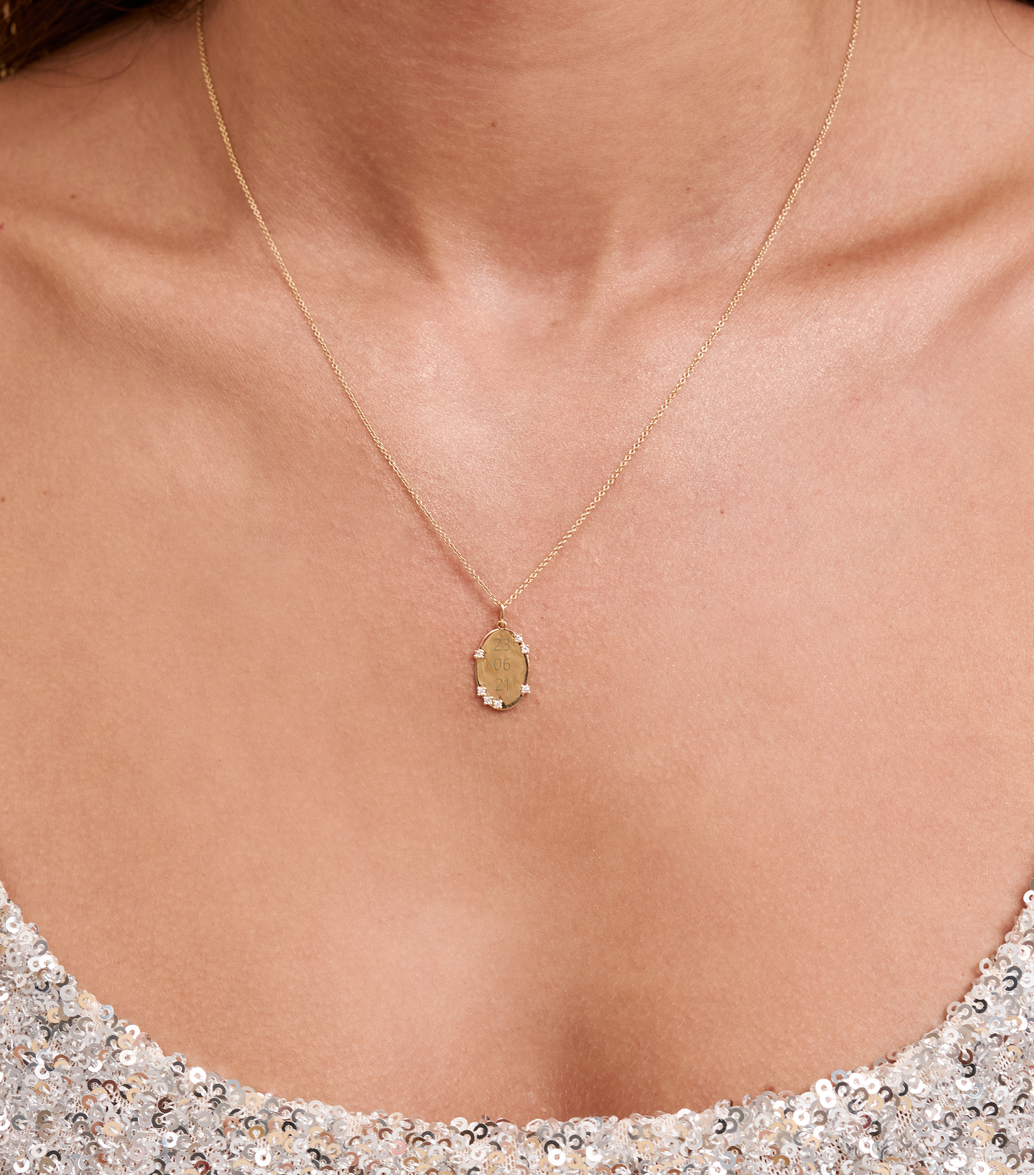 9K Celestial with 7 Lab-Grown Diamond Pendant with Script or Engraving