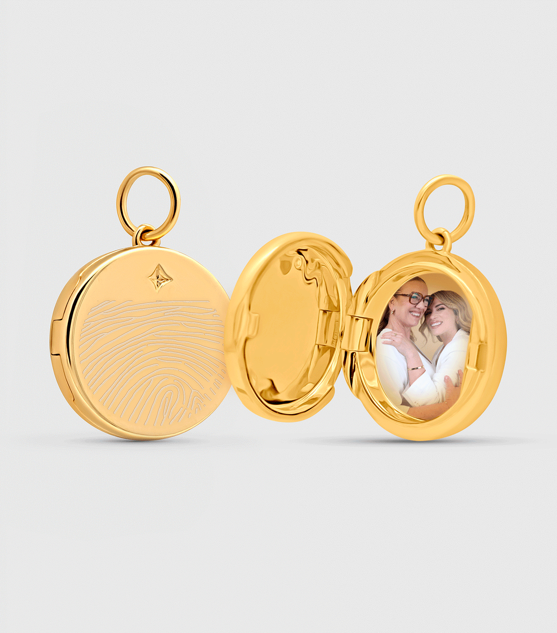 9K Solid Gold Celestial Fingerprint Locket Pendant with Se-Luna Motif