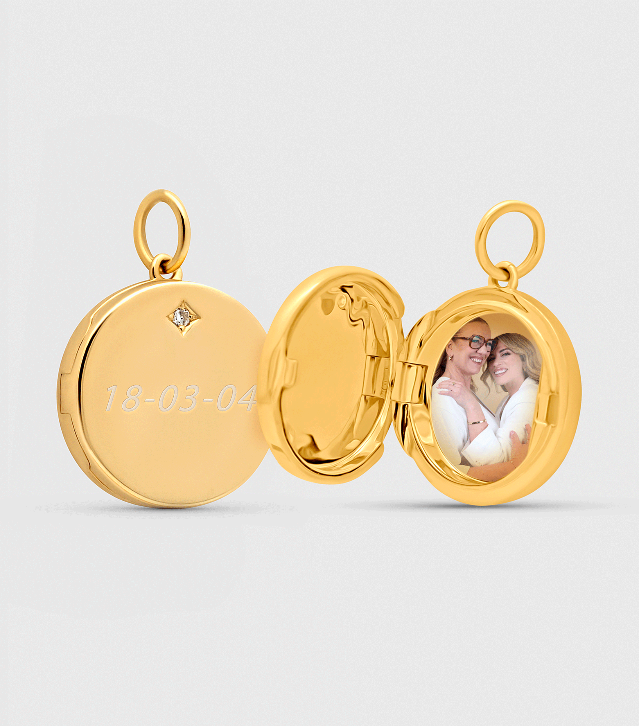 9K Solid Gold Script &amp; Engraving Locket with Lab Grown Diamond