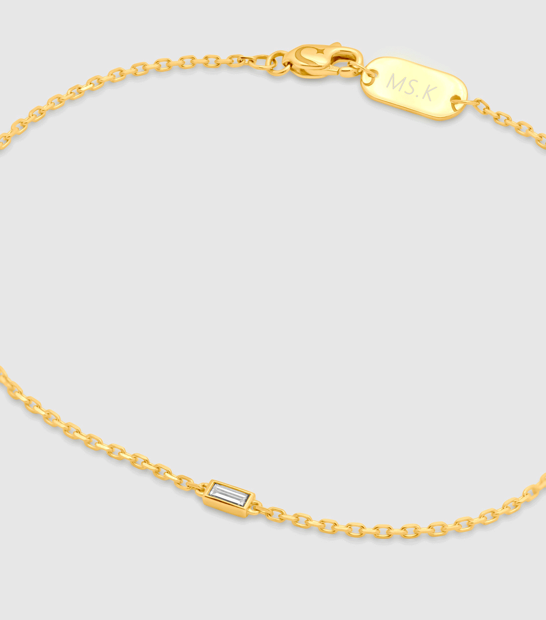 9K Solid Gold Baguette Diamond Cut Bracelet with Engravable Pendant Teacher&