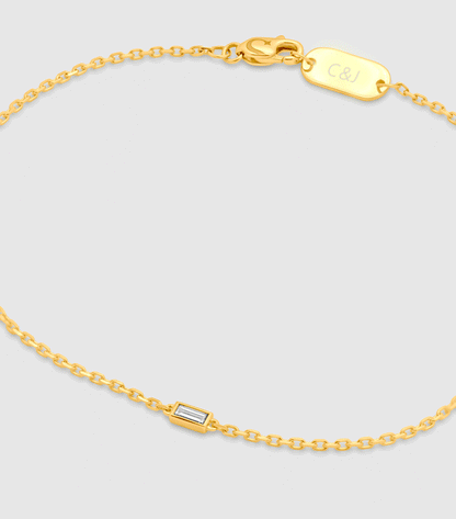 9K Solid Gold Baguette Diamond Cut  Bracelet with Engravable Pendant
