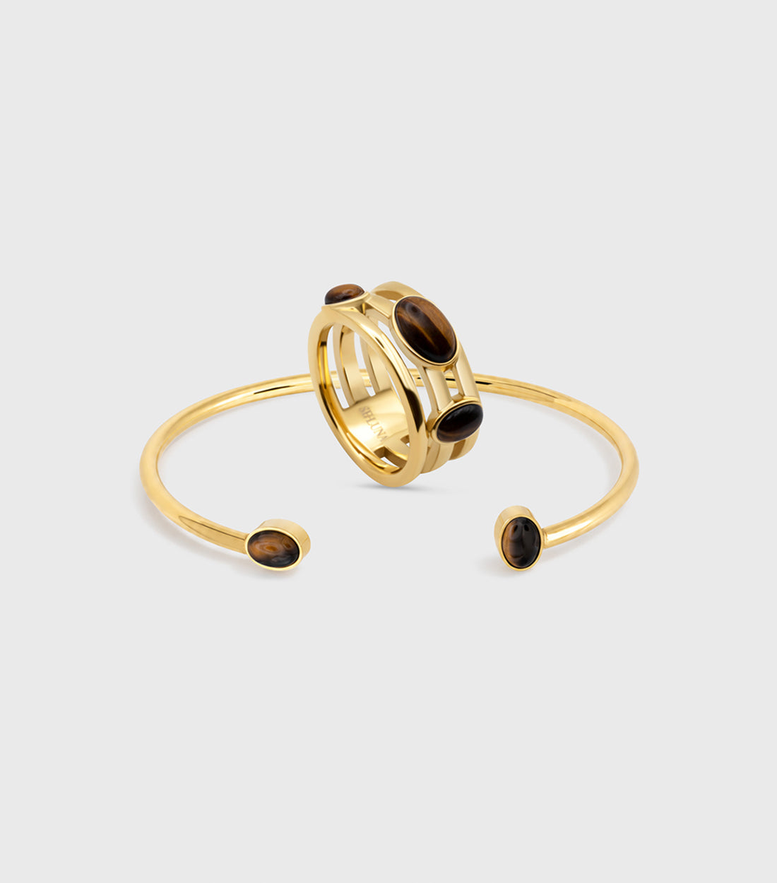 Tiger Eye Trio Ring &amp; Cuff Bangle Gift Set