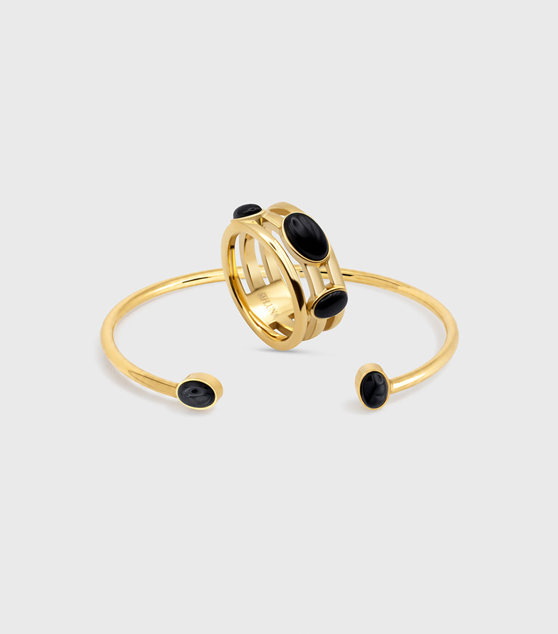 Onyx Trio Ring &amp; Cuff Bangle Gift Set