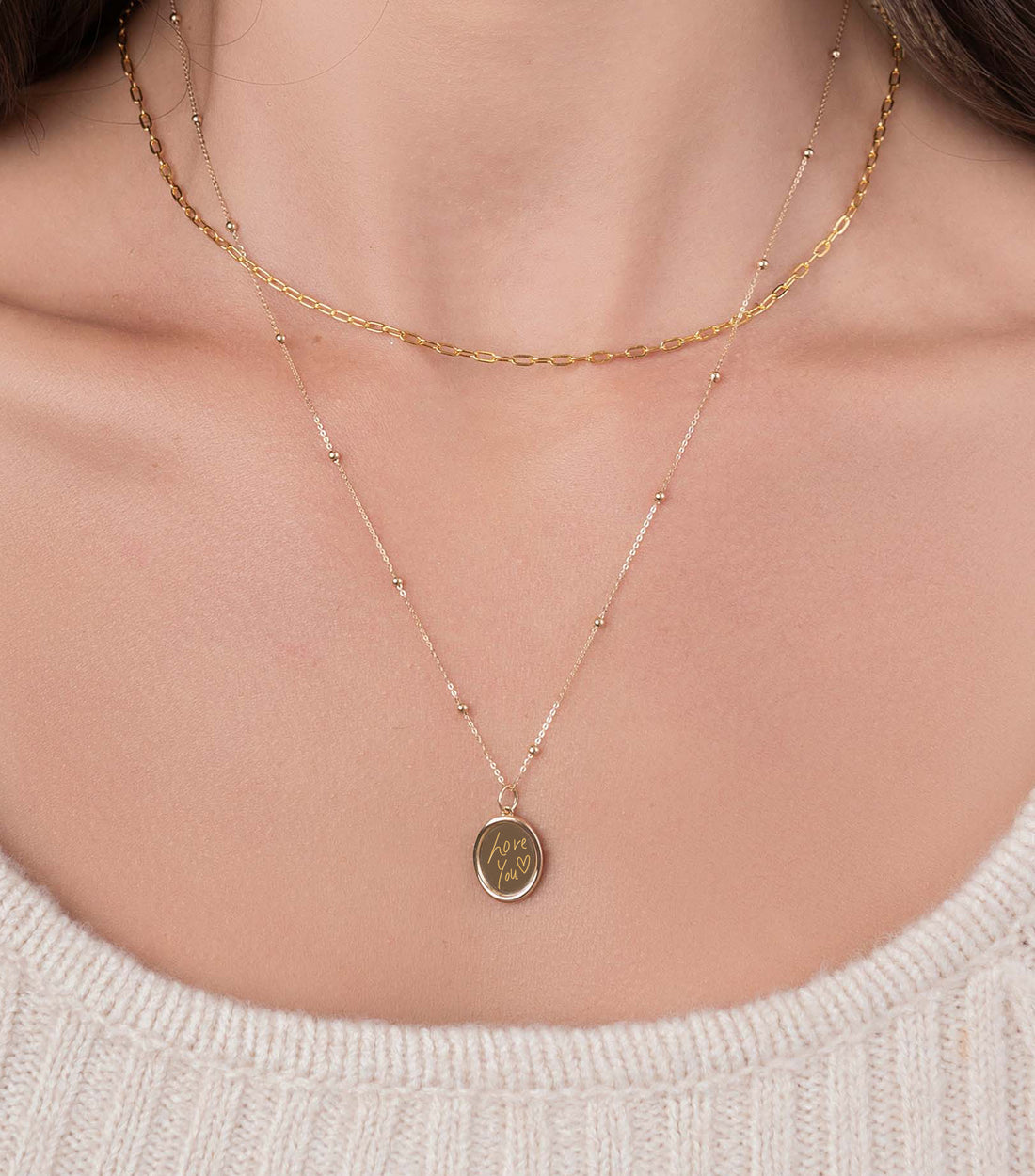 18k Solid Gold Fine Celestial Pendant with Script or Engraving