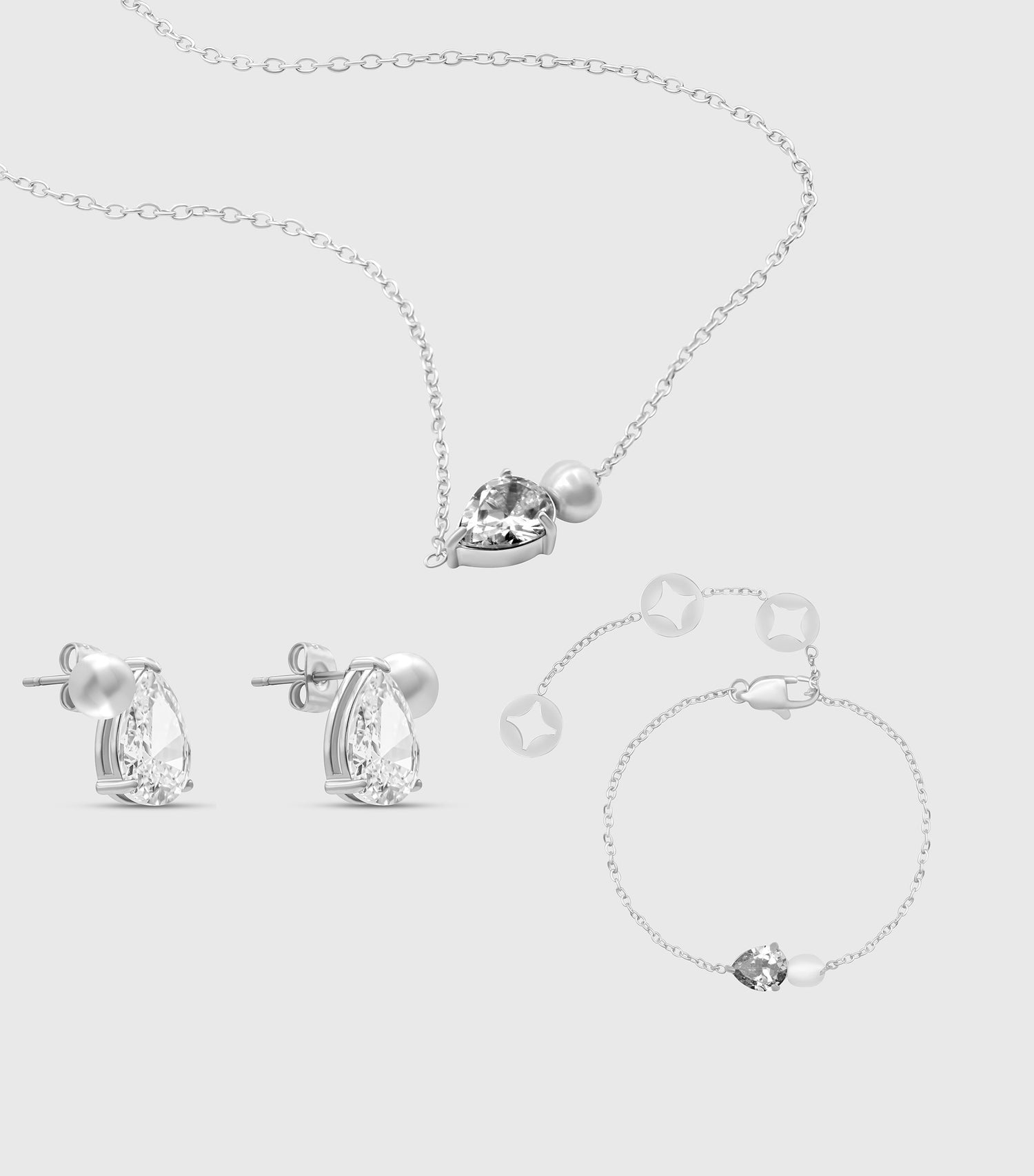 Clear Pear-Cut Zirconia &amp; Pearl Set