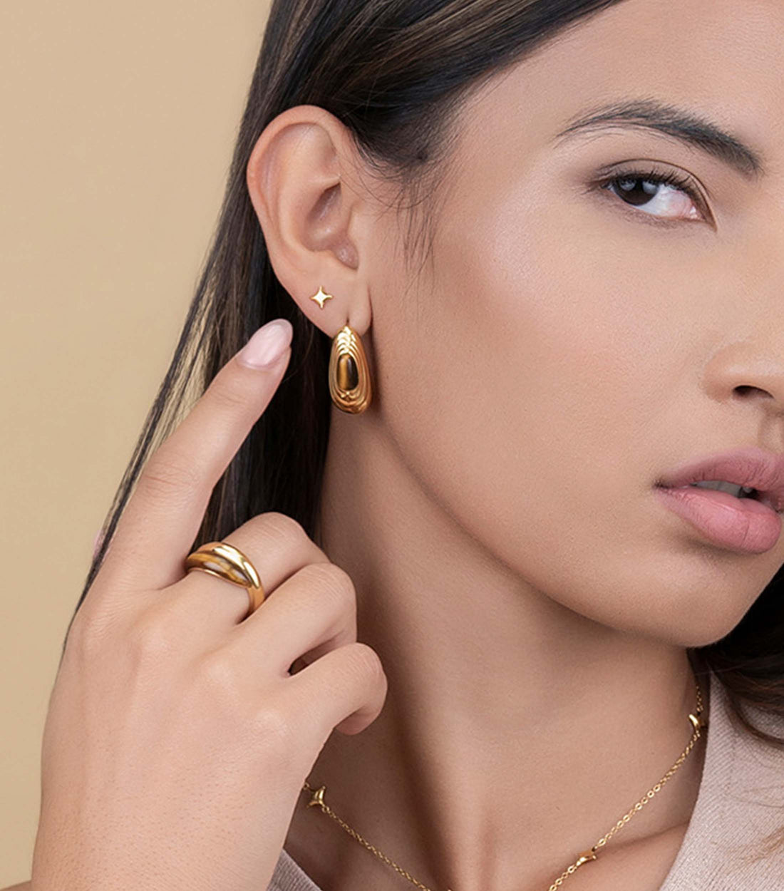 Tiger Eye Stone Entwined Hoops & Tiger Eye Entwined Ring Gift Set