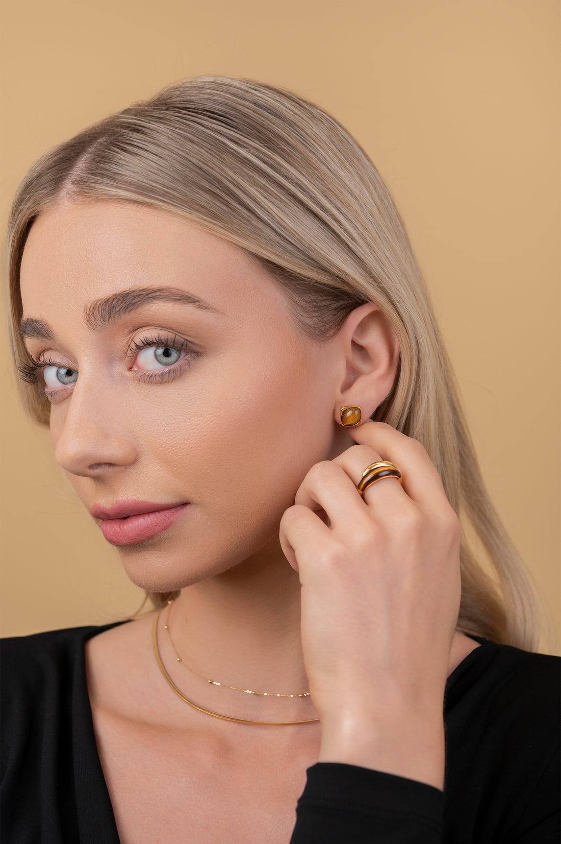 Tiger Eye Entwined Ring & Studs Gift Set