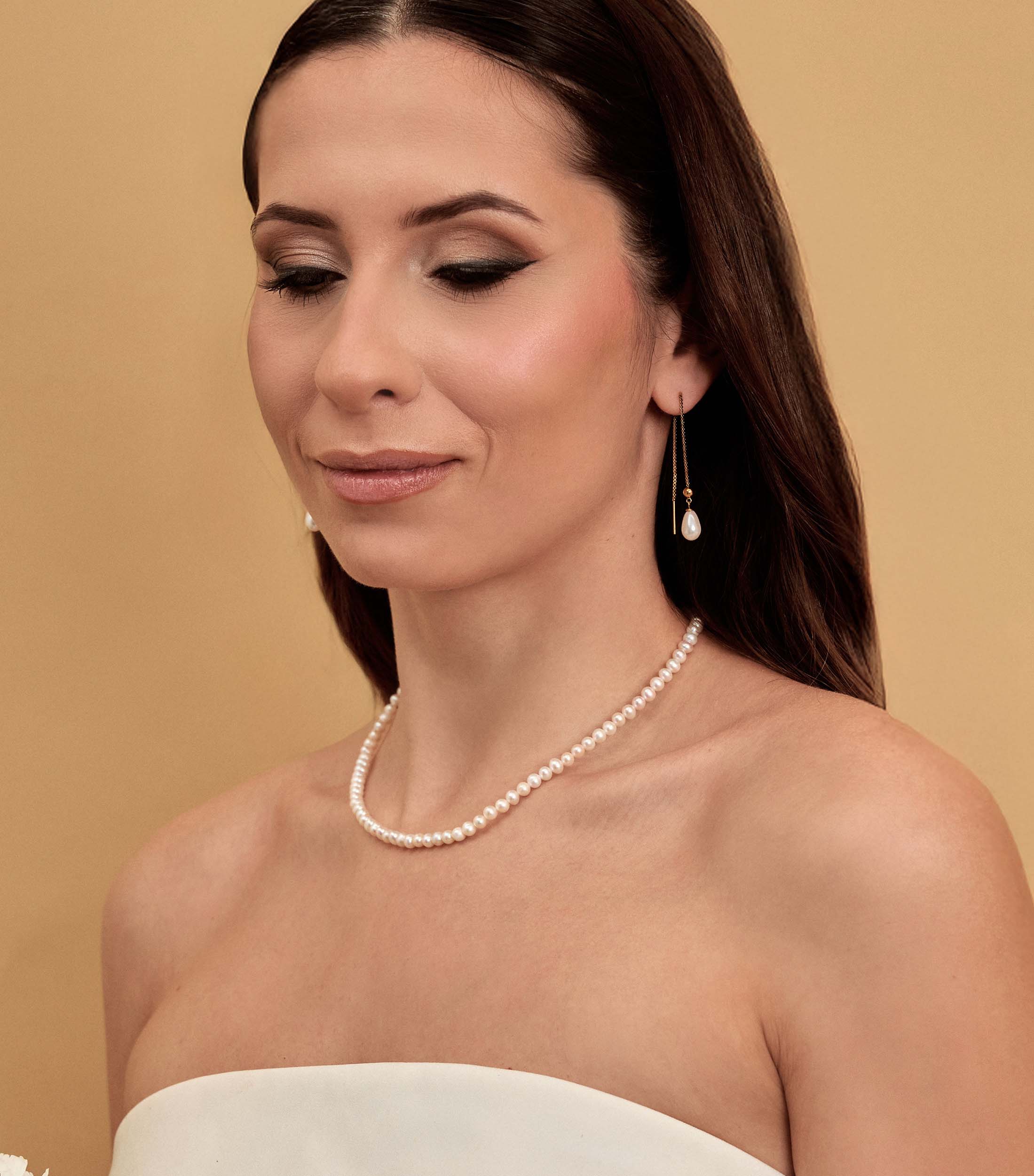 Golden Thread Pearl Drop Earrings