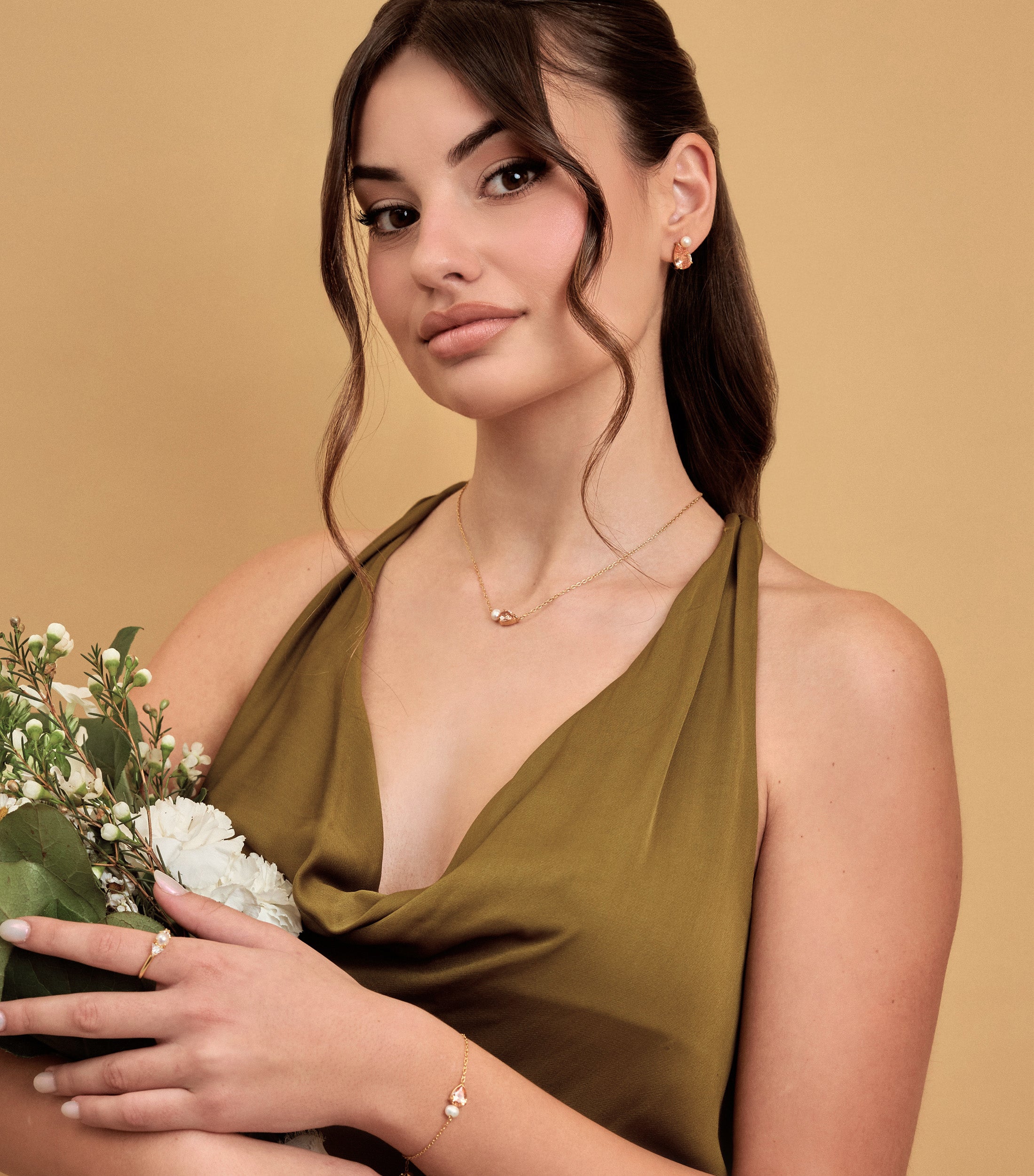 Triangular Swarovski &amp; Pearl Vermeil Ring