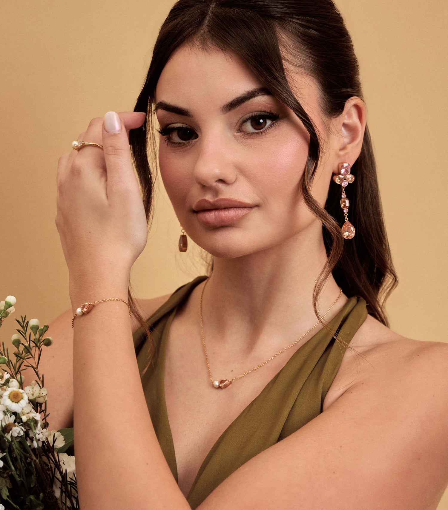 Chandelier Earrings in Pink &amp; Peach Zirconias