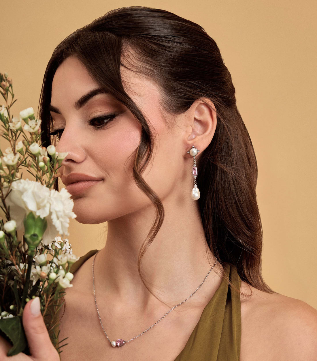 Pink Cascade Pearl Drop Earrings