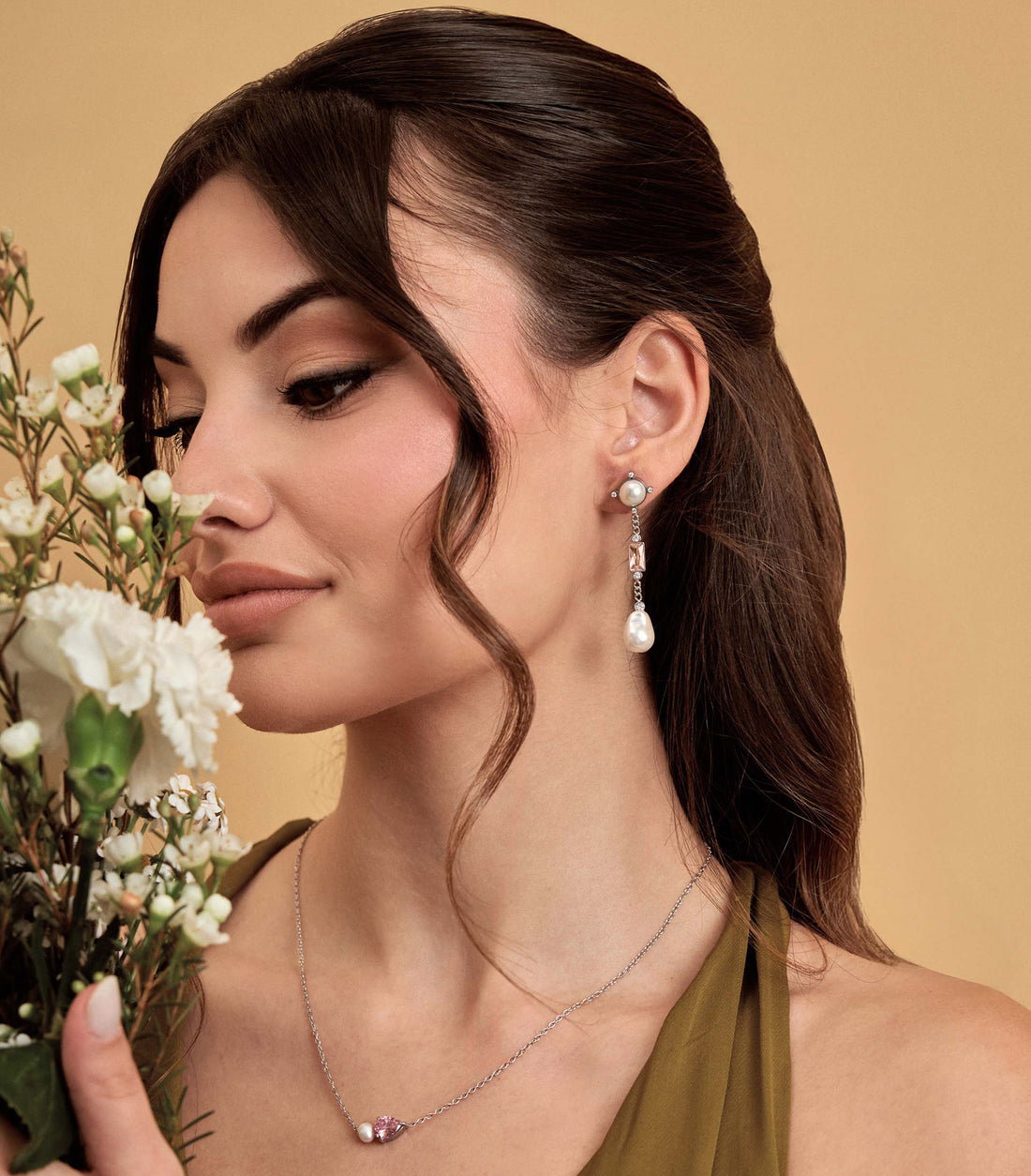 Peach Cascade Pearl Drop Earrings