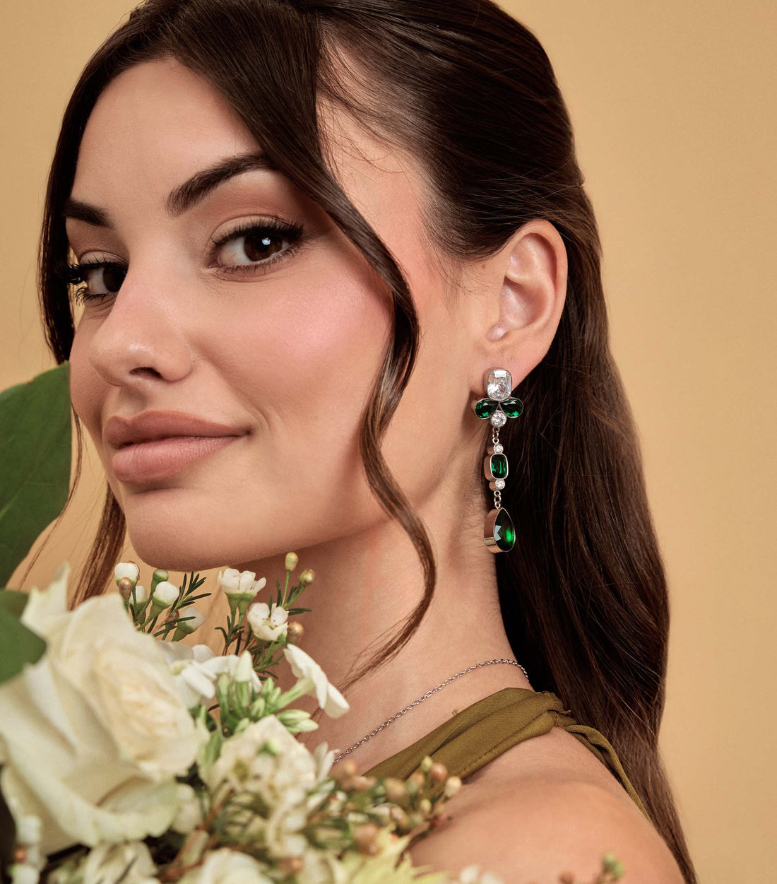 Chandelier Earrings in Green &amp; Clear Zirconias