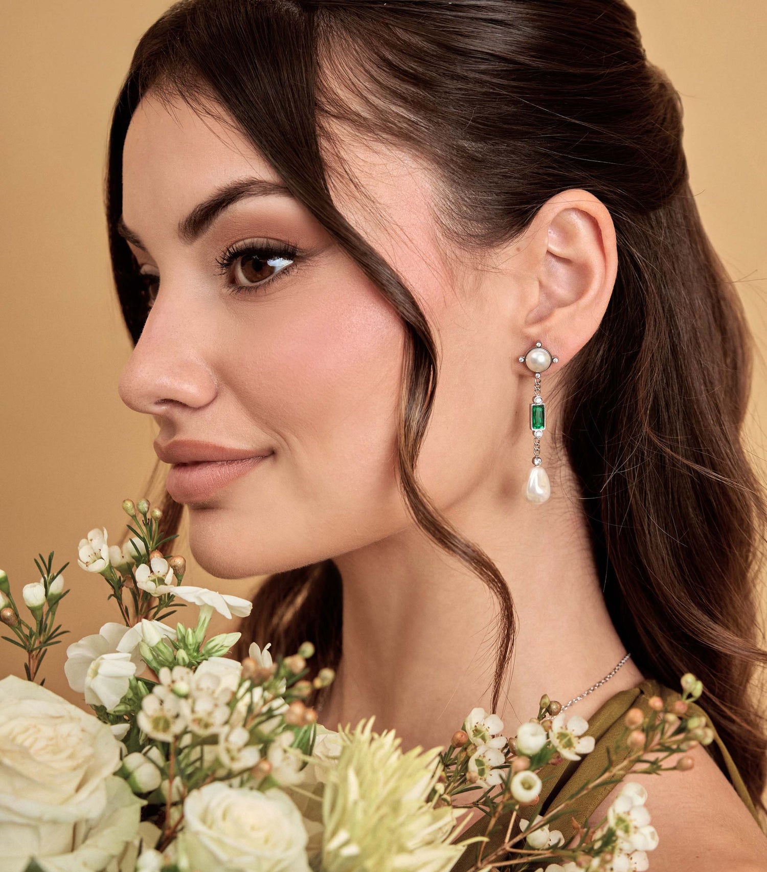 Emerald Cascade Pearl Drop Earrings