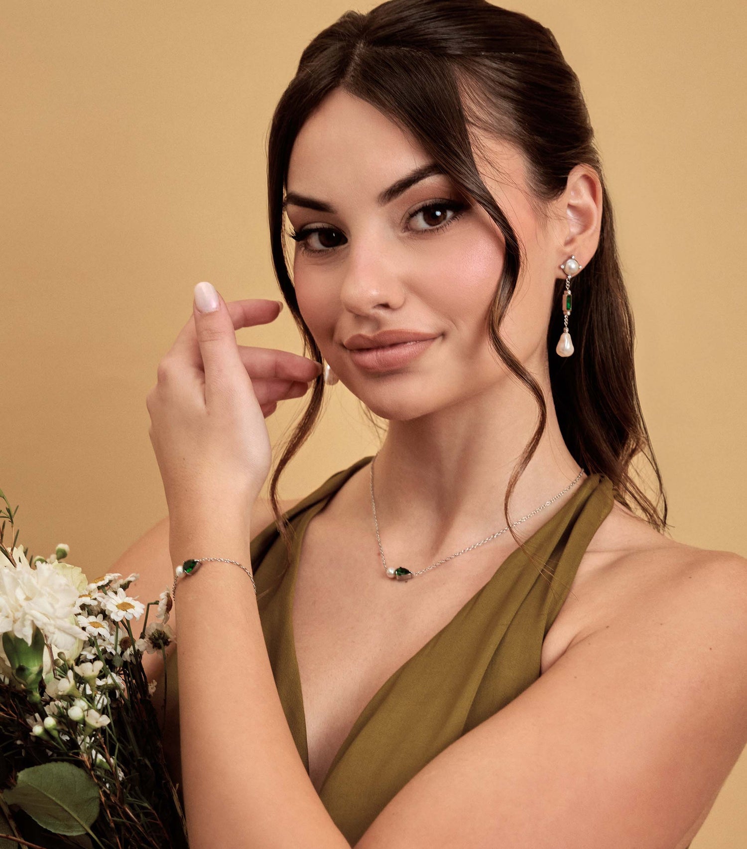 Emerald Cascade Pearl Drop Earrings