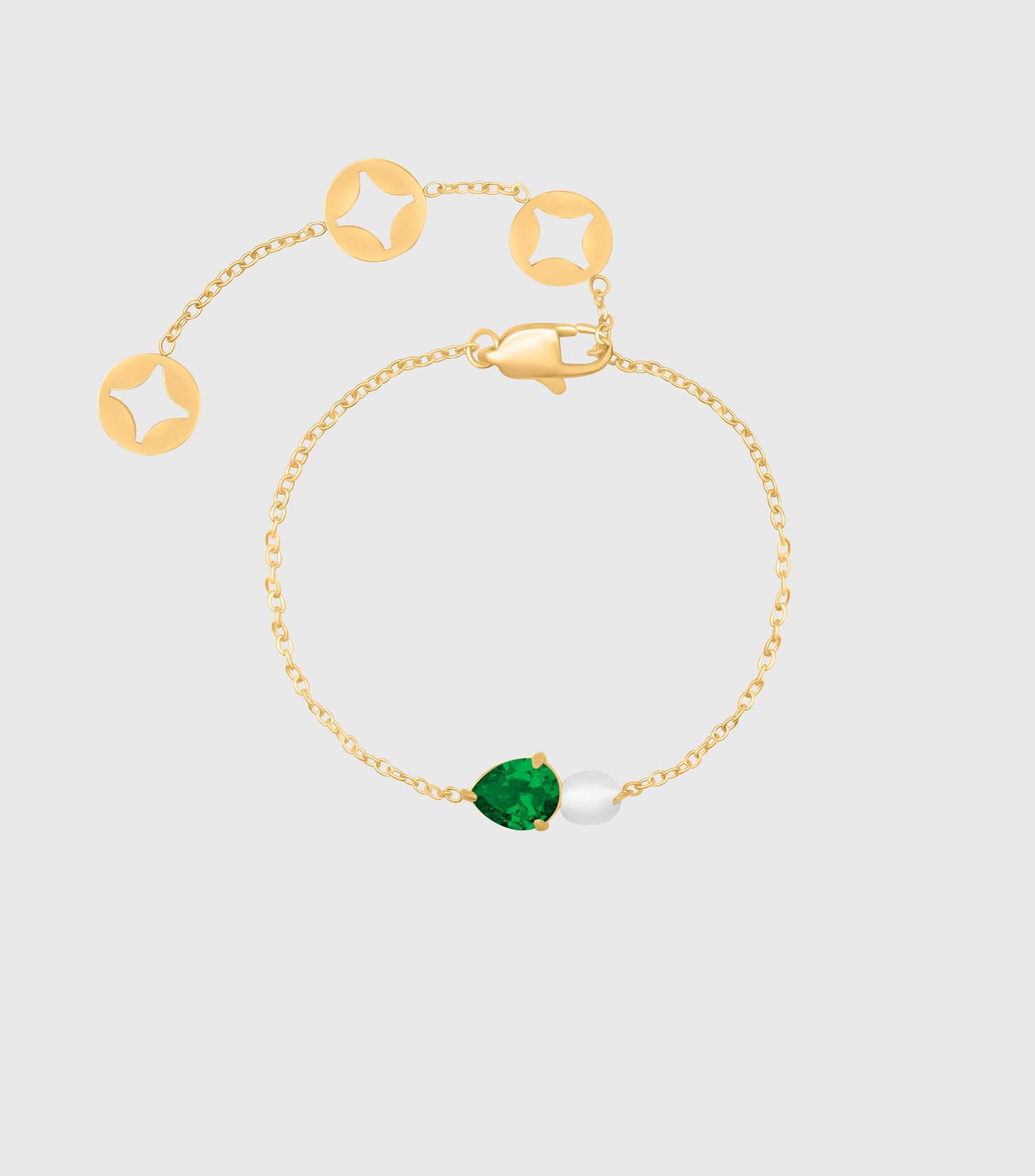 Emerald Pear-Cut Zirconia &amp; Pearl Bracelet in Gold
