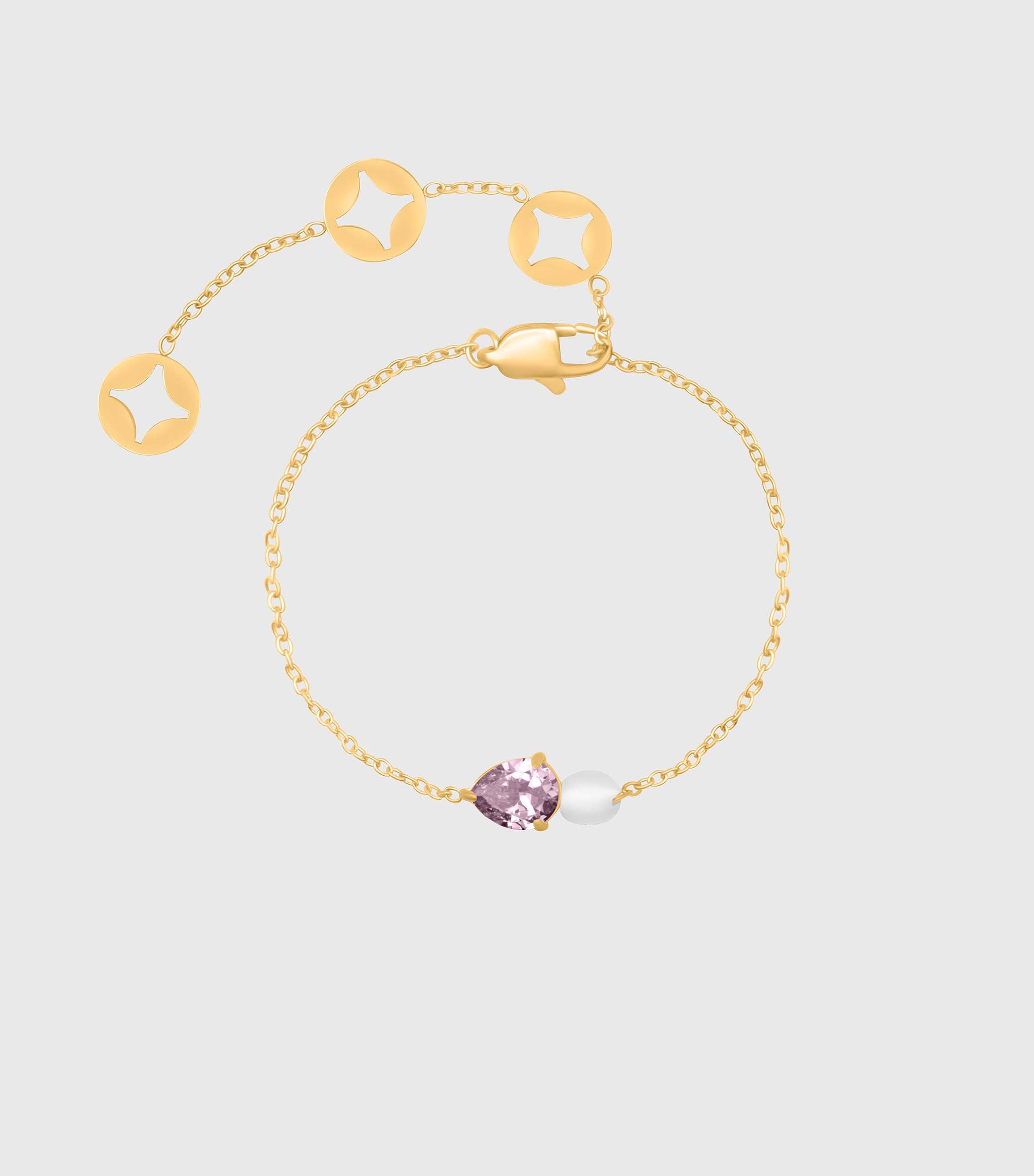 Pink Pear-Cut Zirconia &amp; Pearl Bracelet in Gold