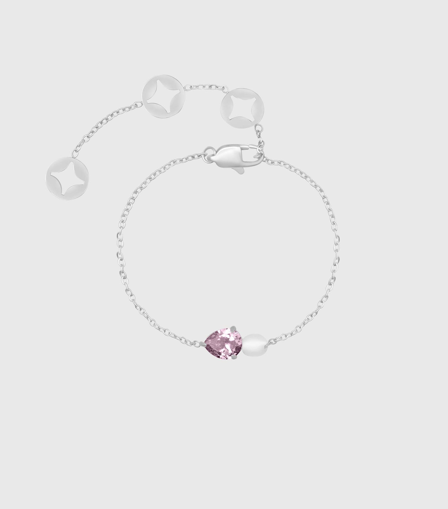 Pink Pear-Cut Zirconia &amp; Pearl Bracelet in Silver