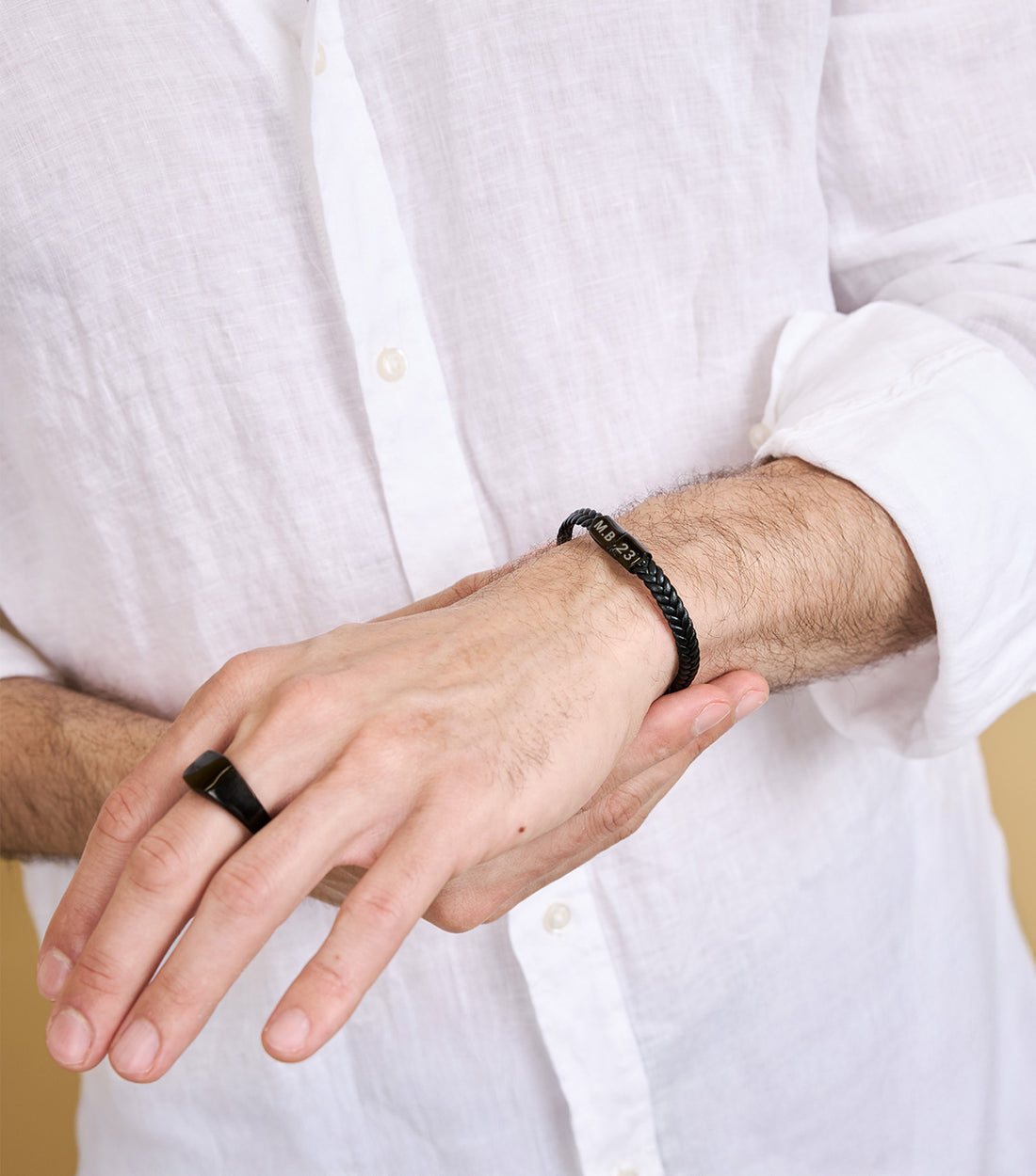 Woven Black Bracelet with Engravable Clasp