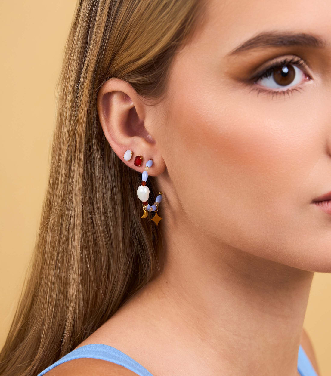 Oval Blue Lace Agate Stone Studs