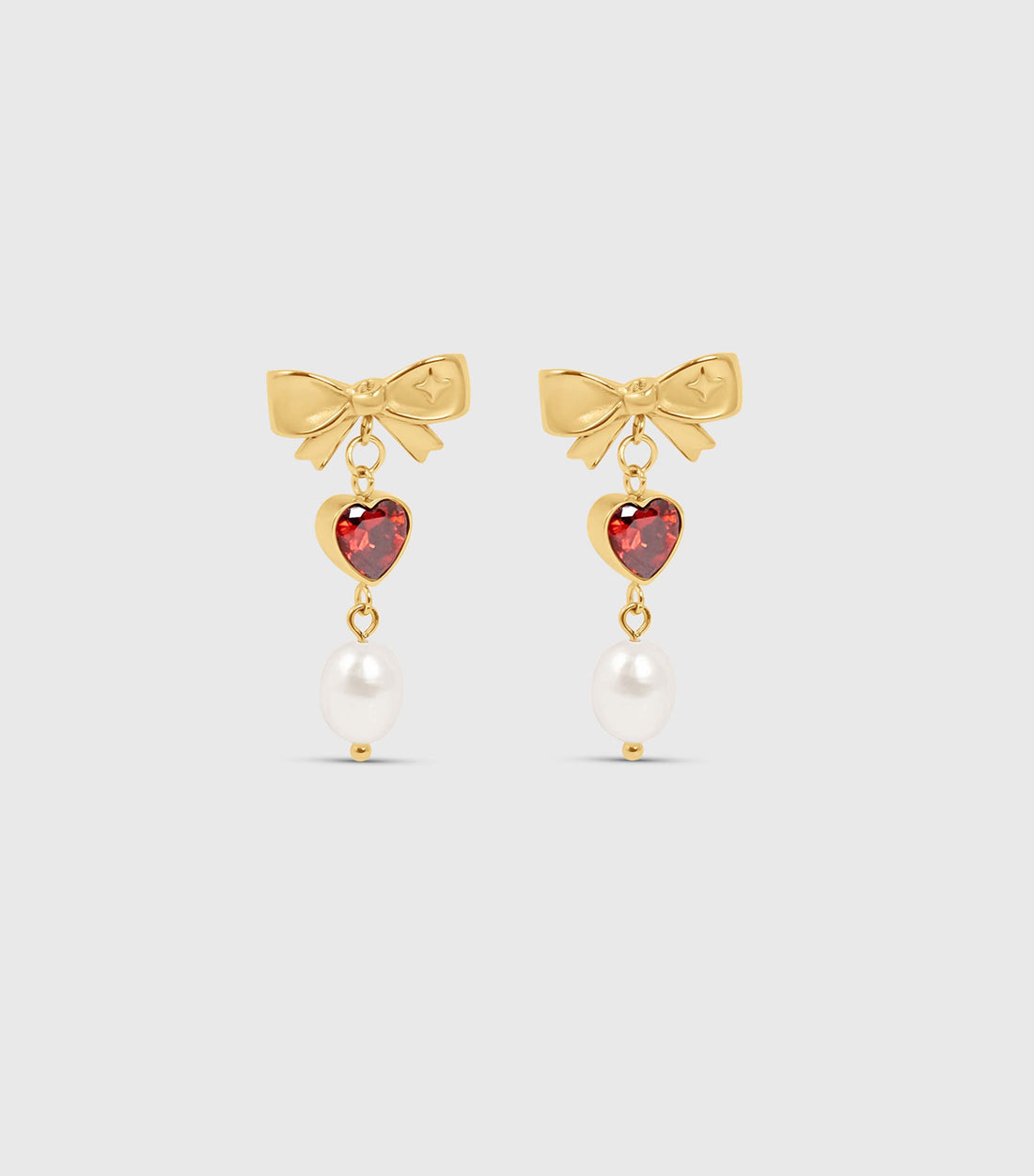 Crimson Bow Heart Studs