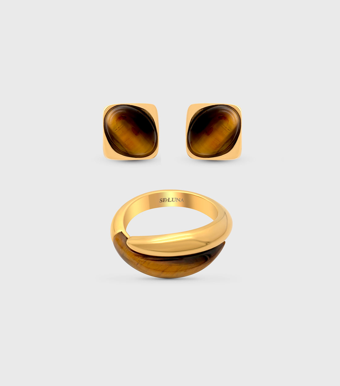 Tiger Eye Entwined Ring & Studs Gift Set