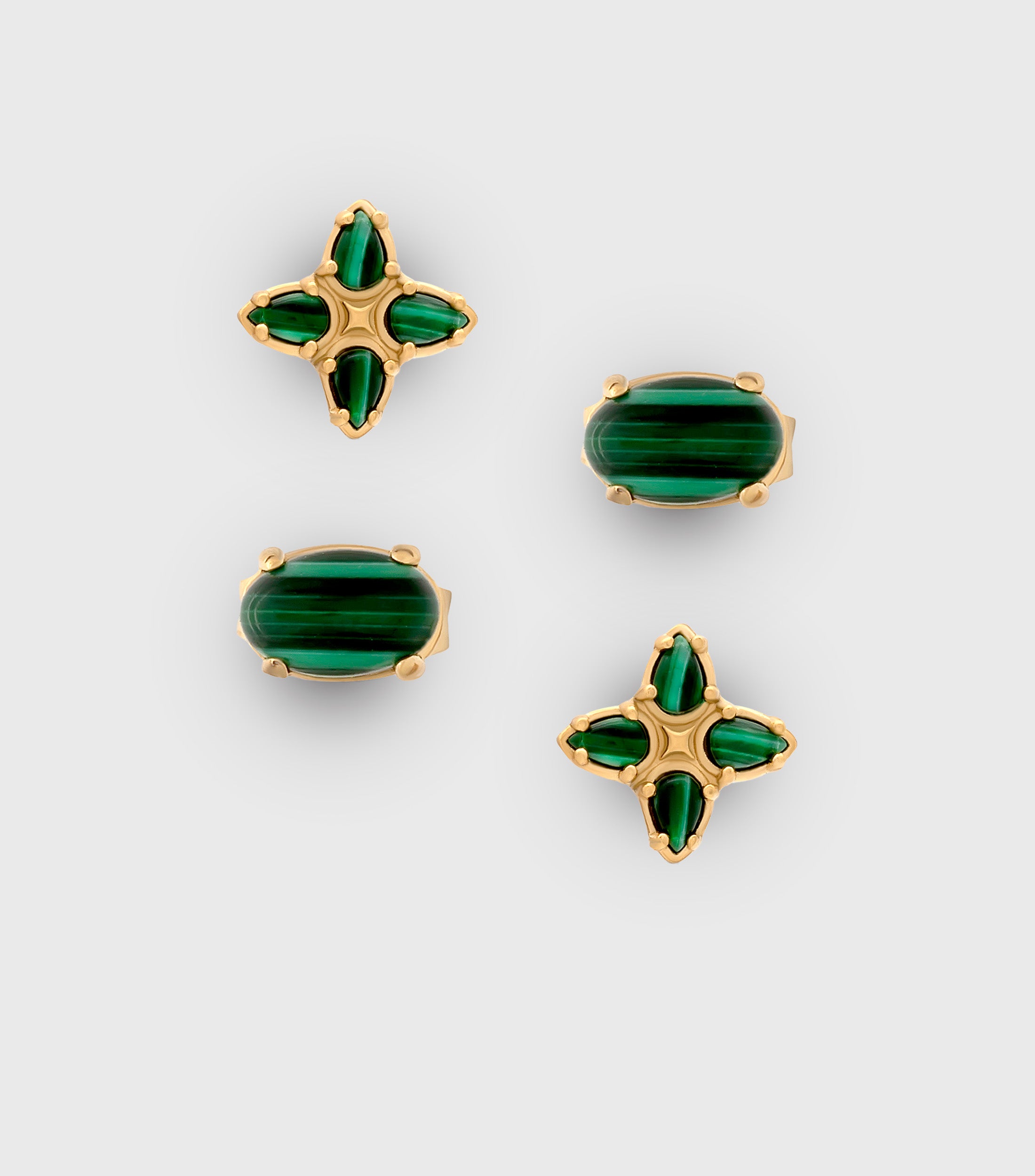 Oval Malachite Studs &amp; Stella Malachite Stud Earrings Gift Set