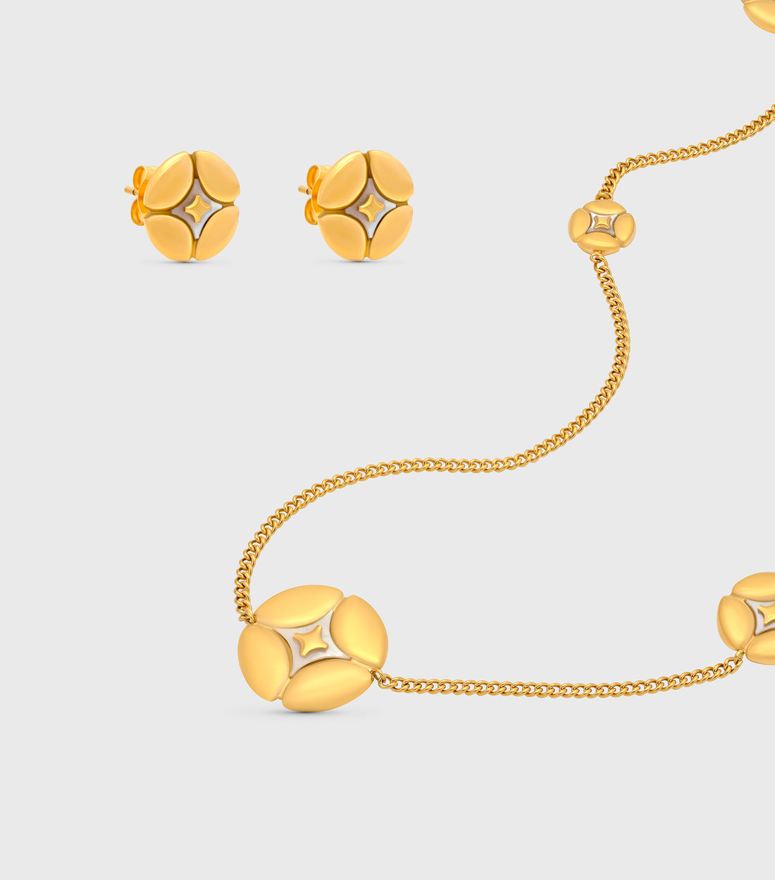 Mother of Pearl 5 Pillow Long Necklace & Mother of Pearl Pillow Stud Earrings Gift Set