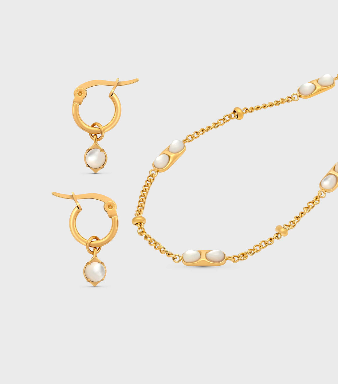 Wish upon a Star Mother of Pearl Hoop Earrings & Mother of Pearl Semis Necklace Gift Set