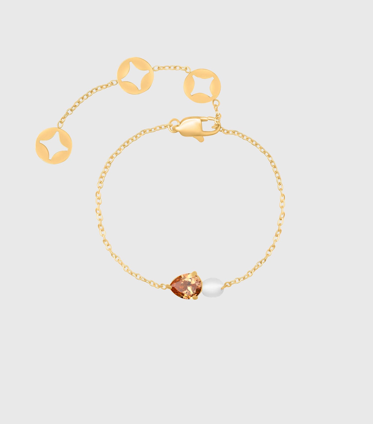 Peach Pear-Cut Zirconia &amp; Pearl Bracelet in Gold