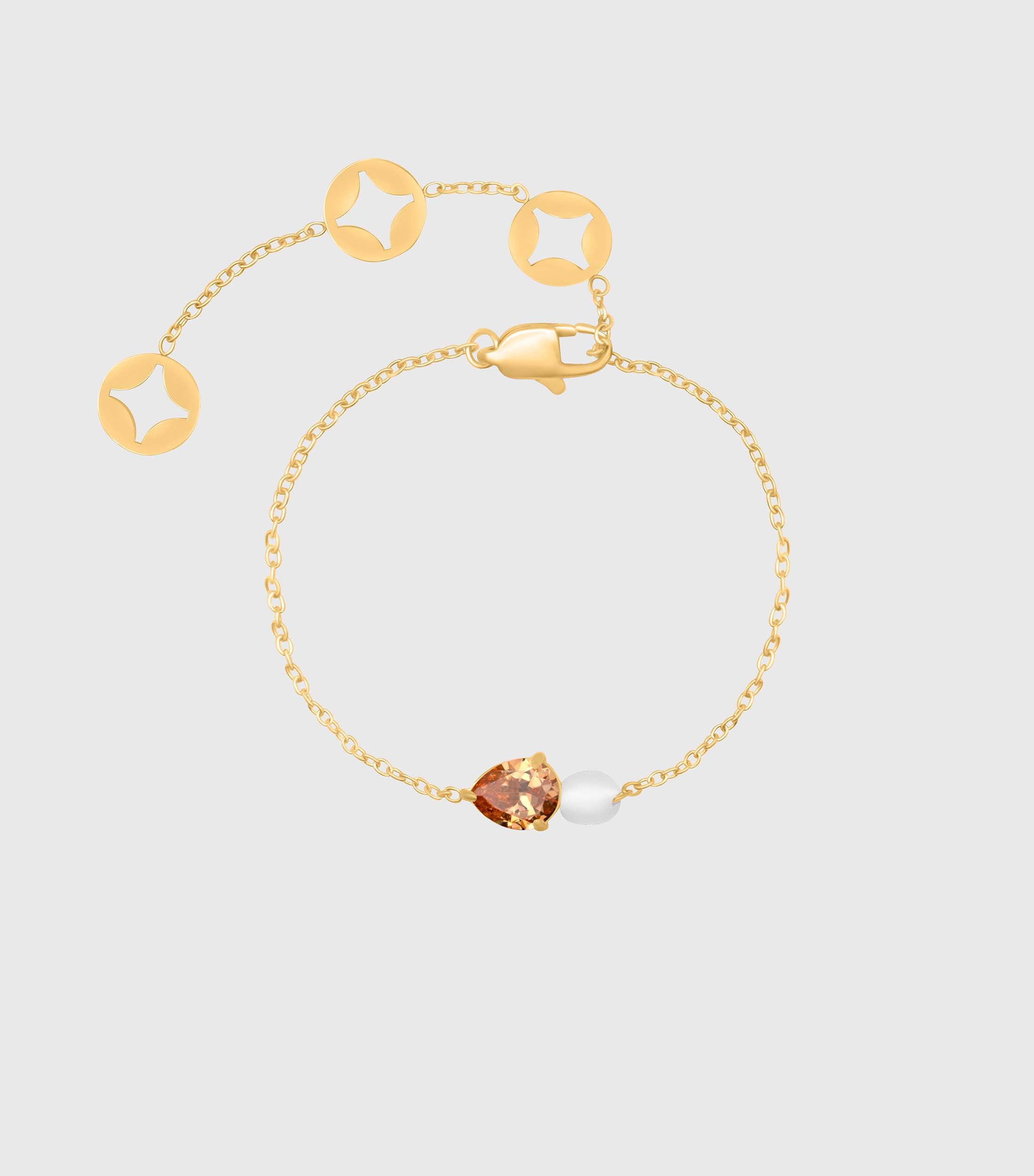 Peach Pear-Cut Zirconia &amp; Pearl Bracelet in Gold