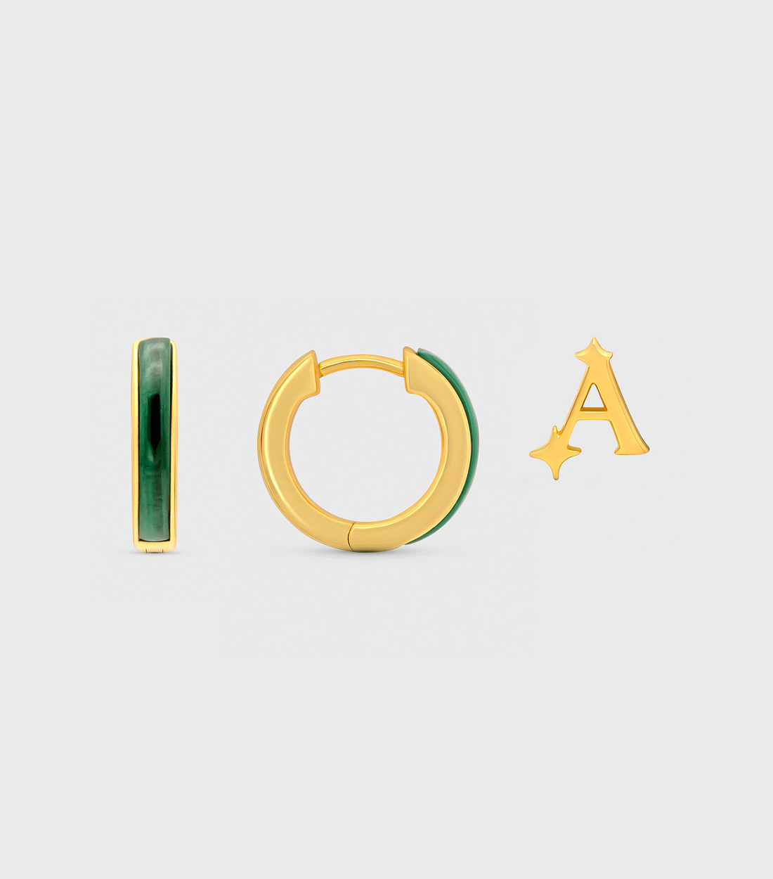 Malachite Hoop Earrings & Initial Stud Earring Gift Set