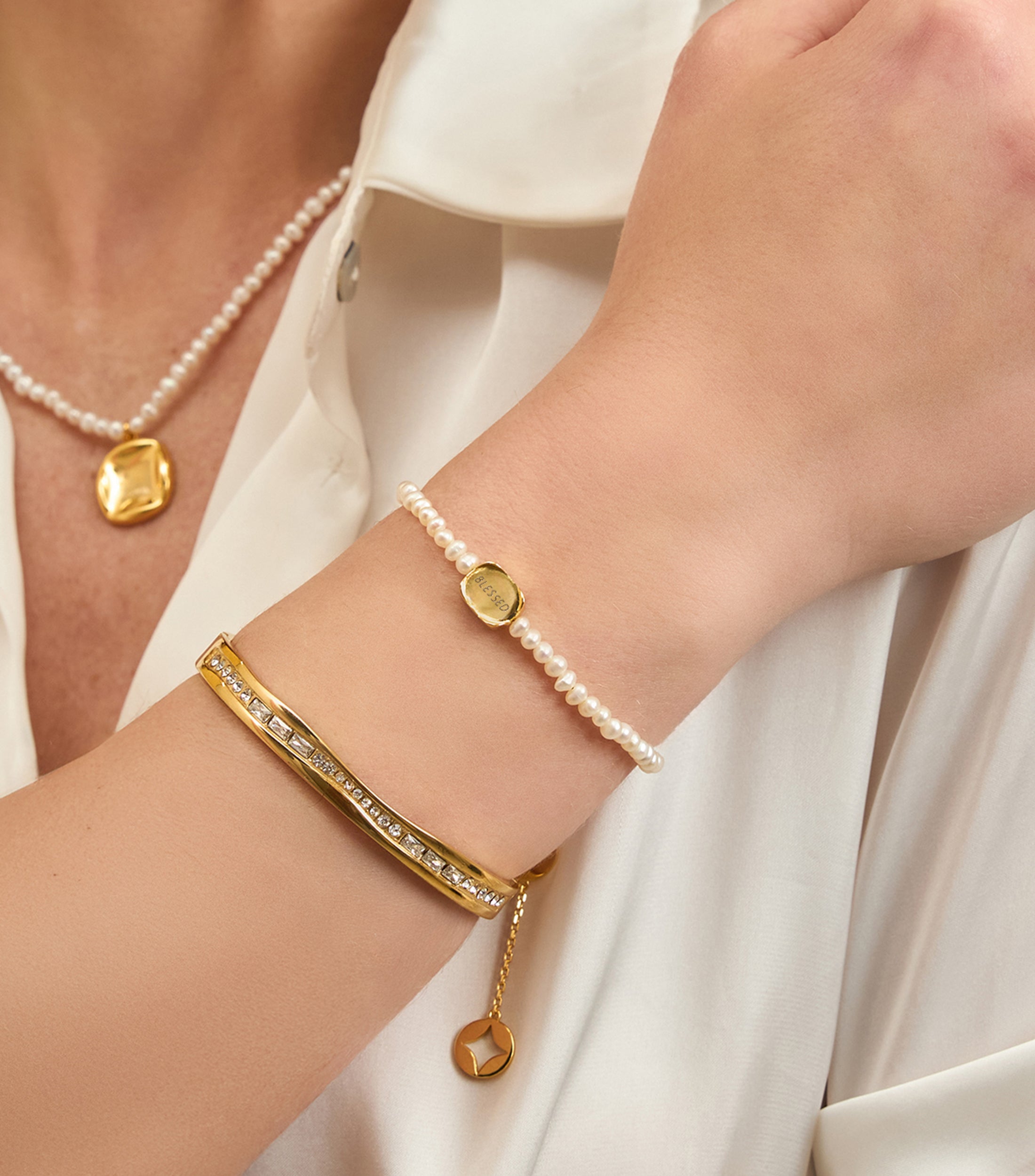 Vermeil Celestial Blessed Pendant Pearl Bracelet