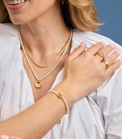 Vermeil Celestial Script &amp; Engraving Pendant Pearl Bracelet
