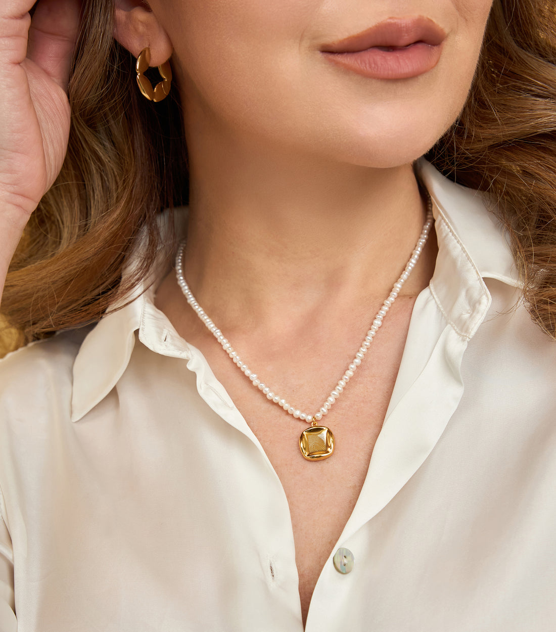 Celestial Demi-Fine Pearl Pendant Necklace with Fingerprint