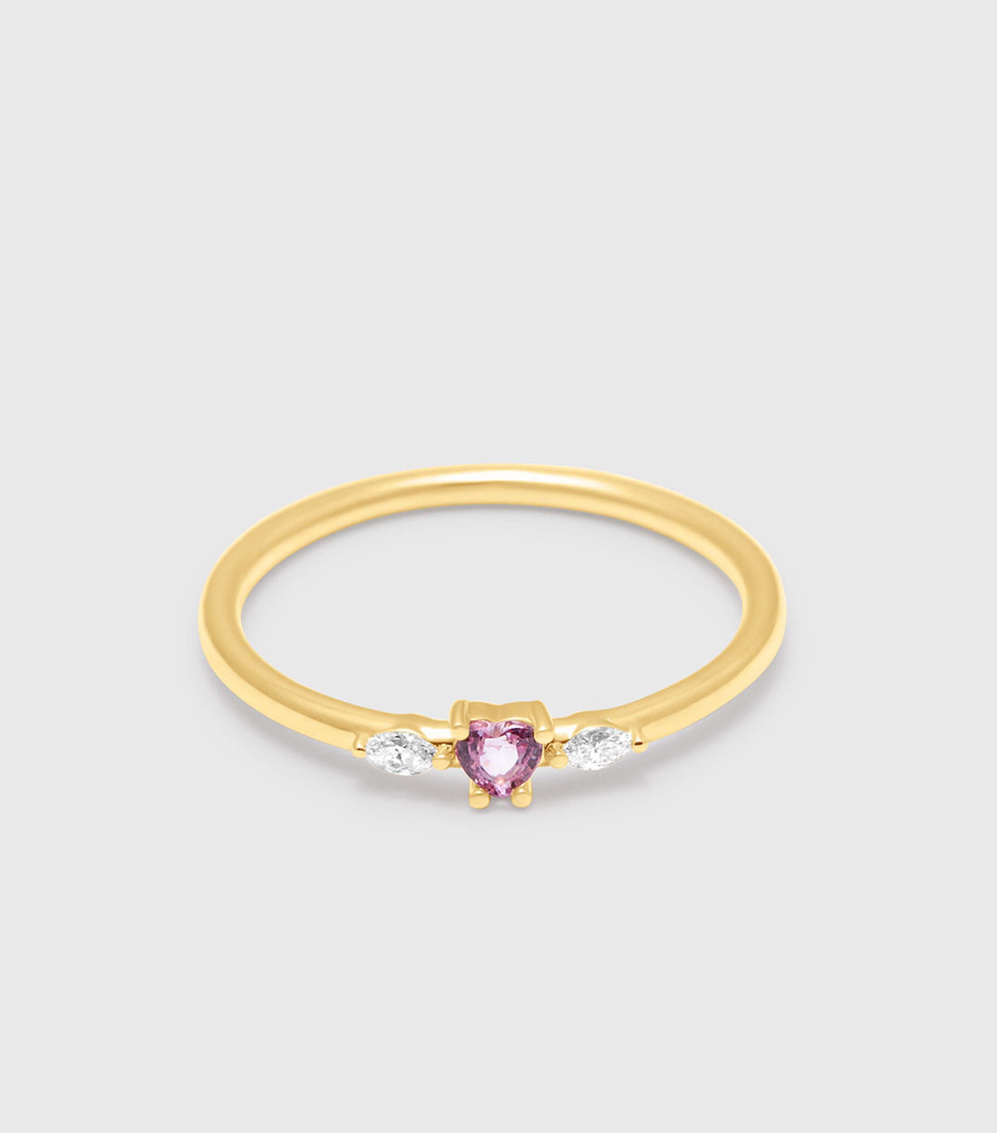 9K Gold Heart Pink Sapphire with Marquise Diamonds