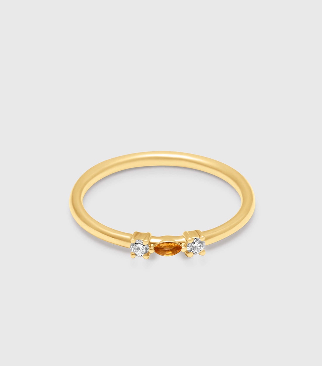 9K Gold Marquise-Cut Citrine and Diamond Ring