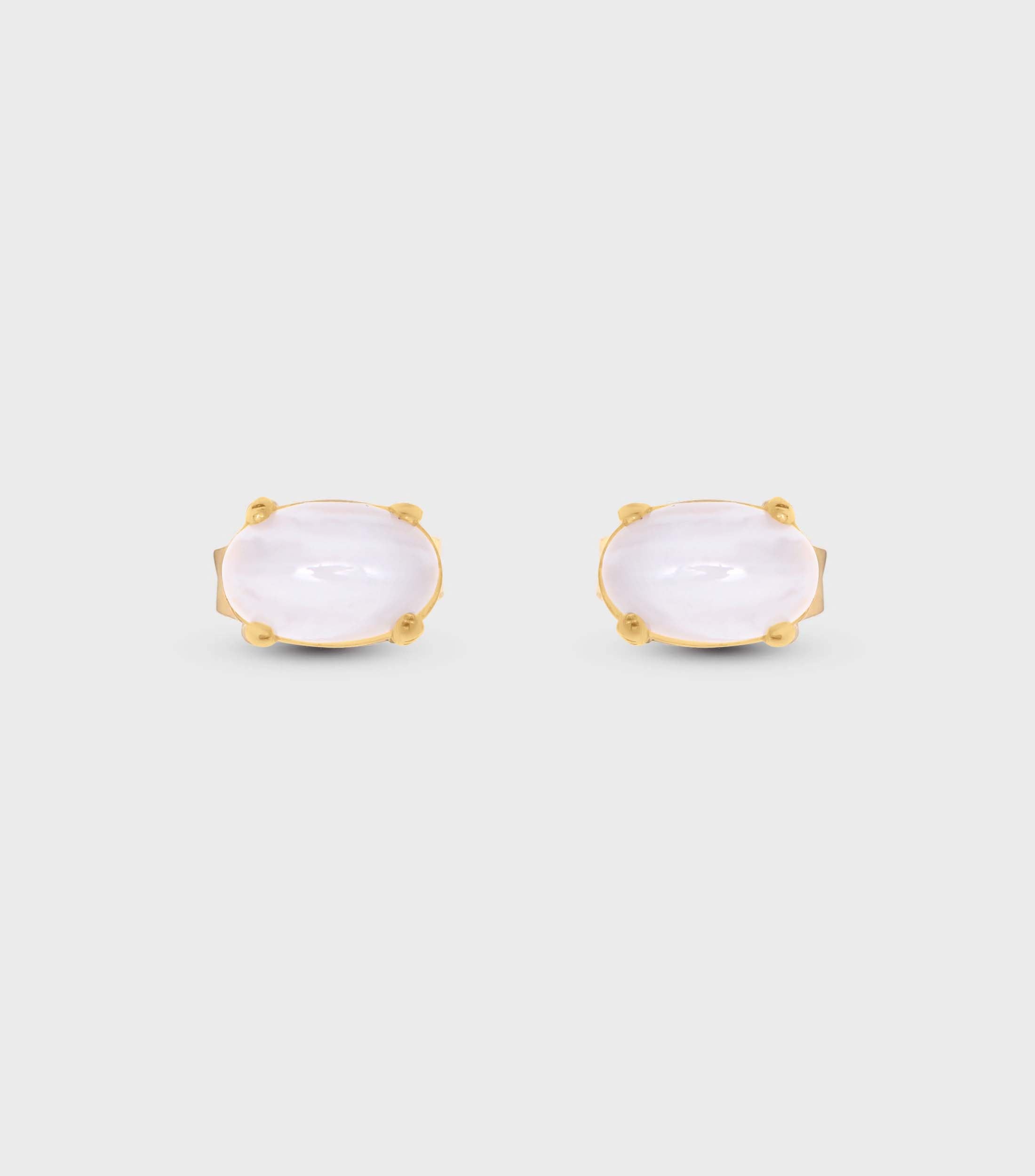 Oval Blue Lace Agate Stone Studs