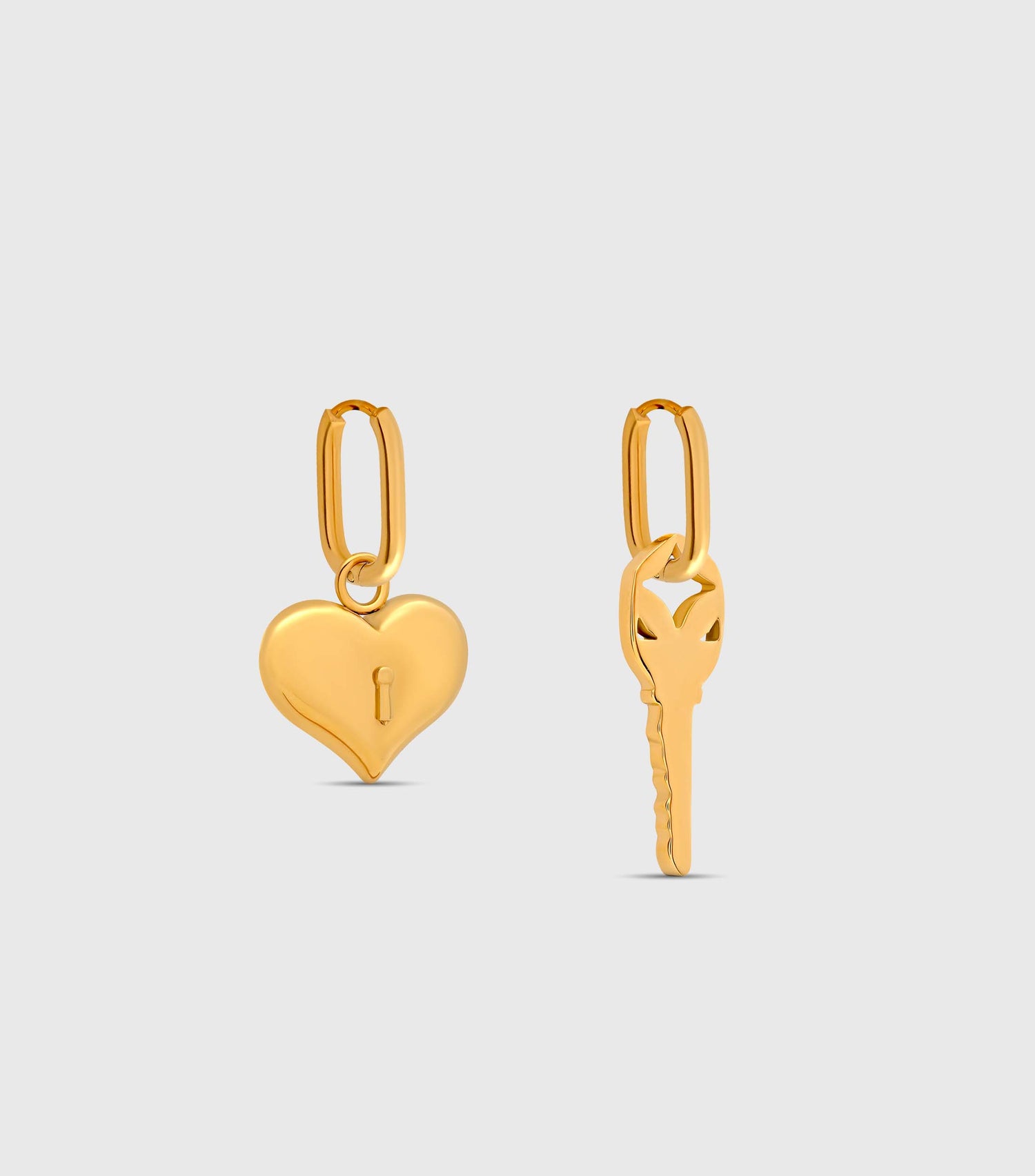 Key and Heart Locket Hoop Earring