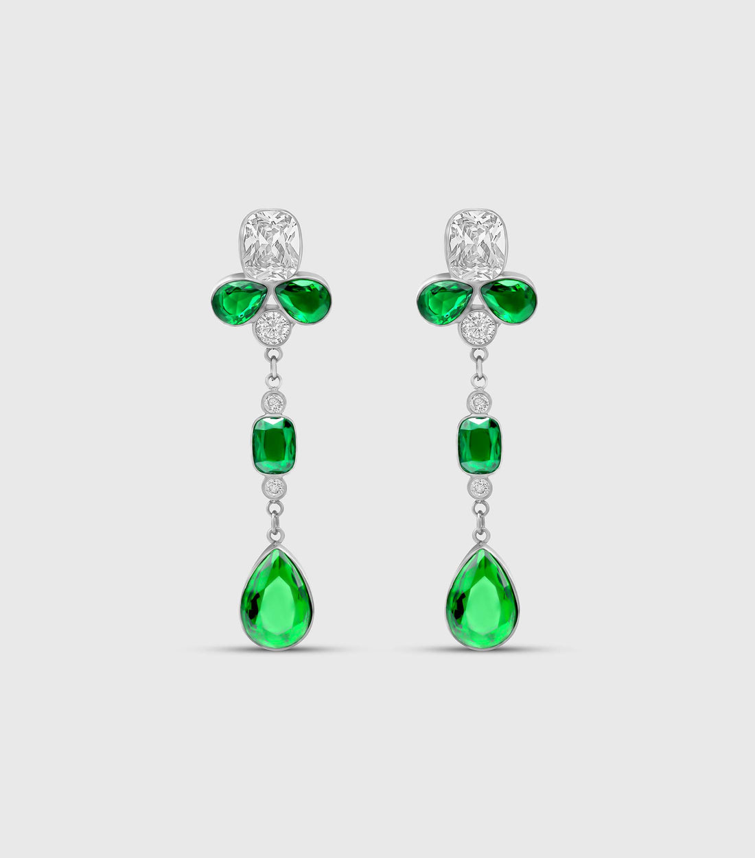 Chandelier Earrings in Green &amp; Clear Zirconias