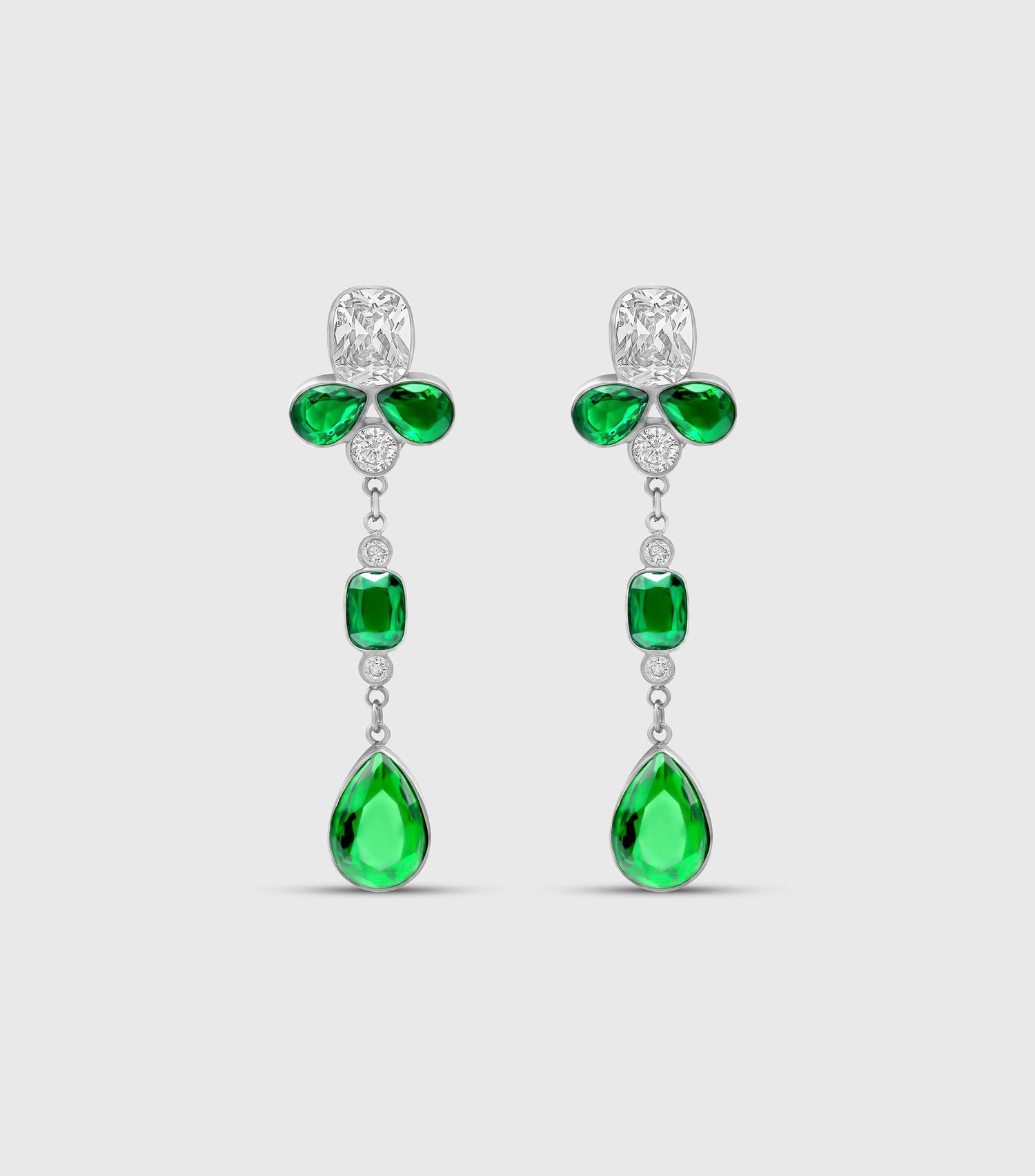 Chandelier Earrings in Green &amp; Clear Zirconias