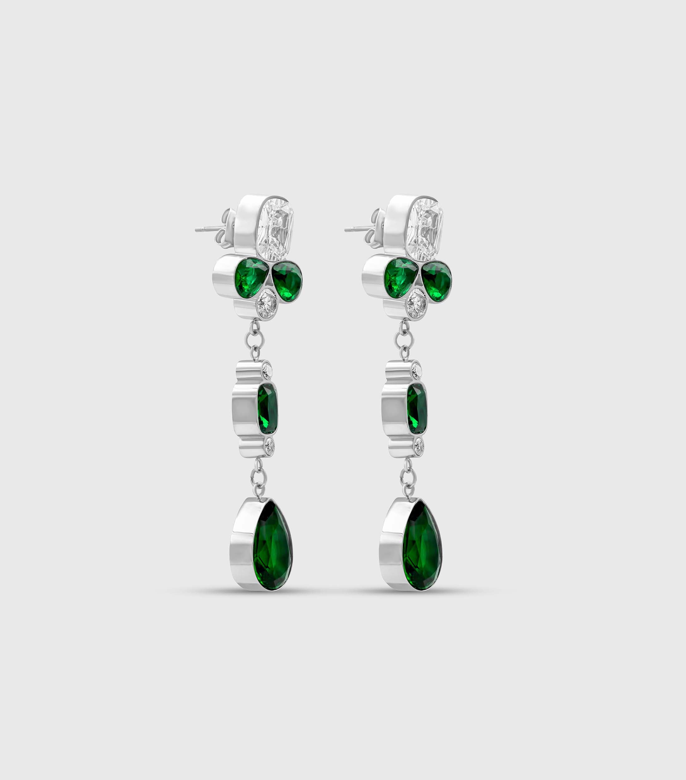 Chandelier Earrings in Green &amp; Clear Zirconias