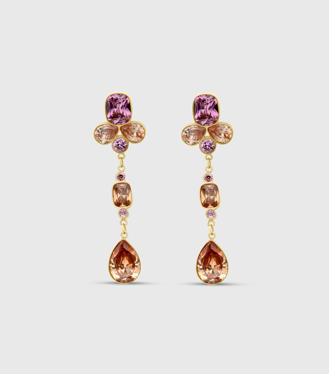 Chandelier Earrings in Pink &amp; Peach Zirconias