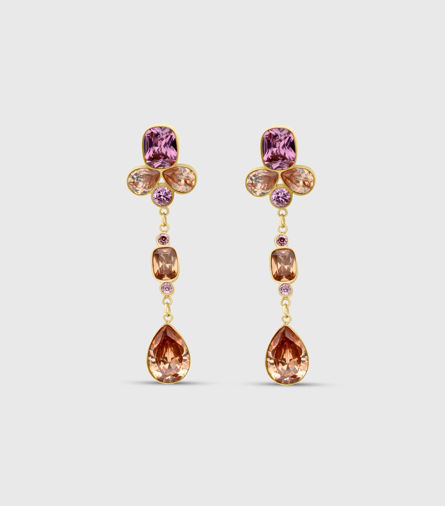 Chandelier Earrings in Pink &amp; Peach Zirconias
