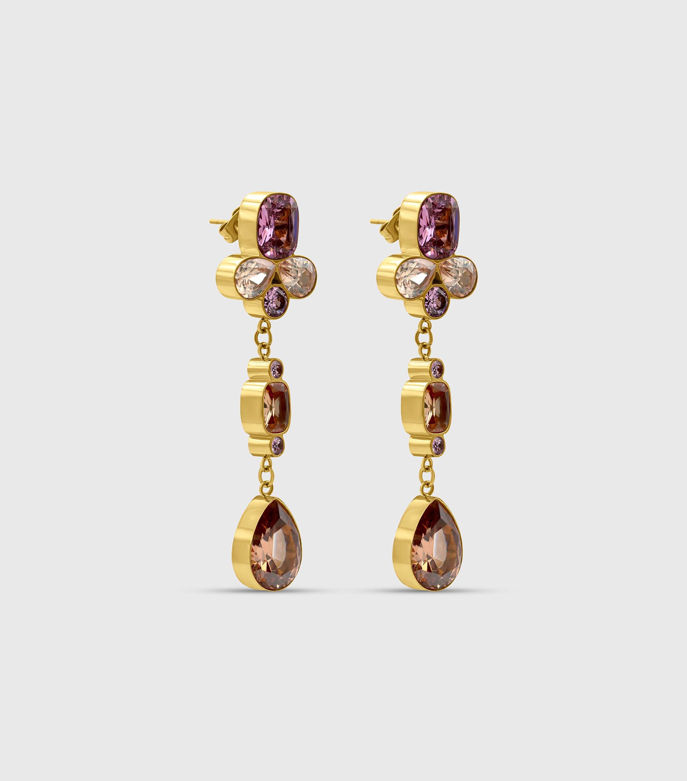 Chandelier Earrings in Pink &amp; Peach Zirconias