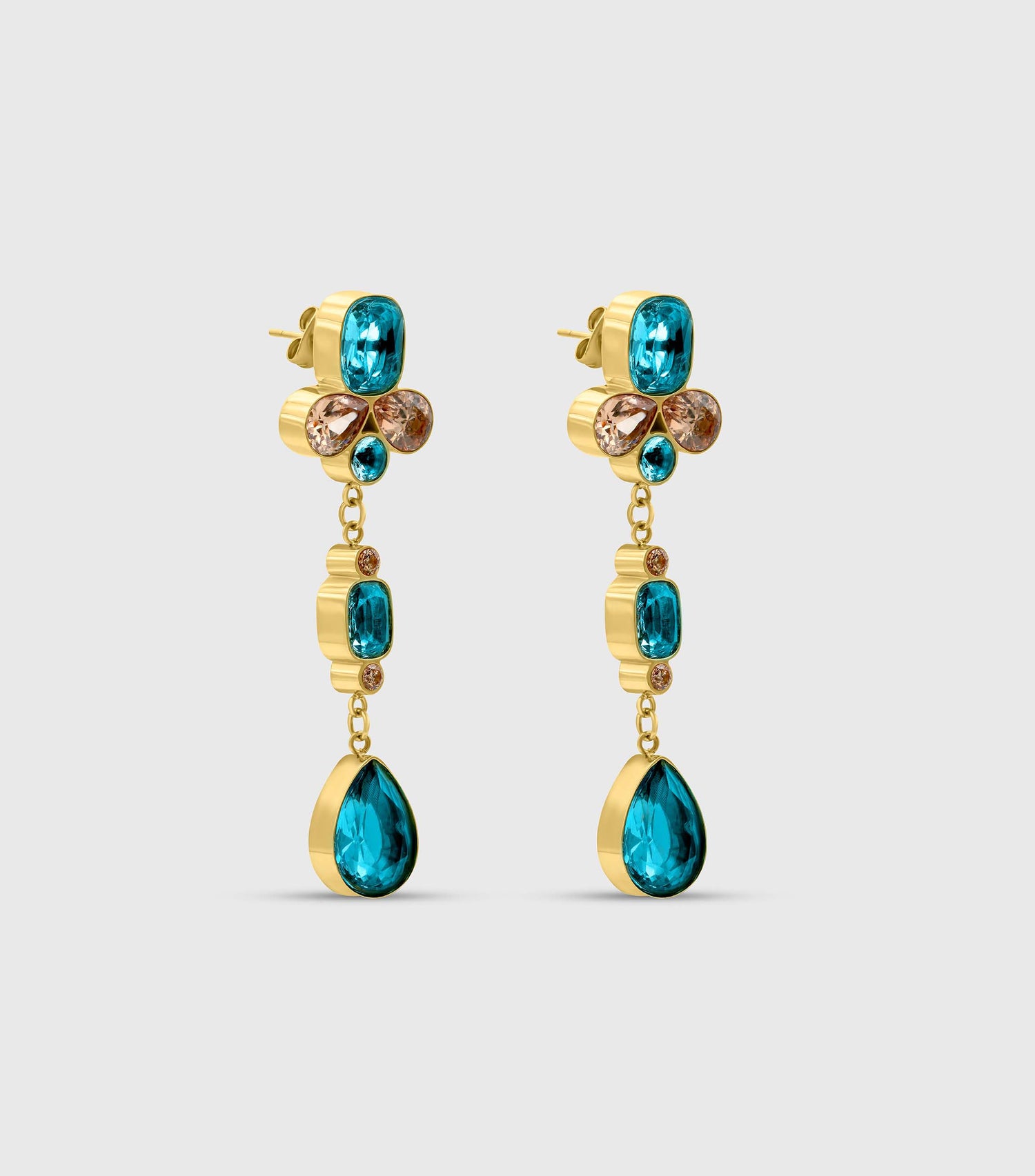 Chandelier Earrings in Turquoise &amp; Peach Zirconias