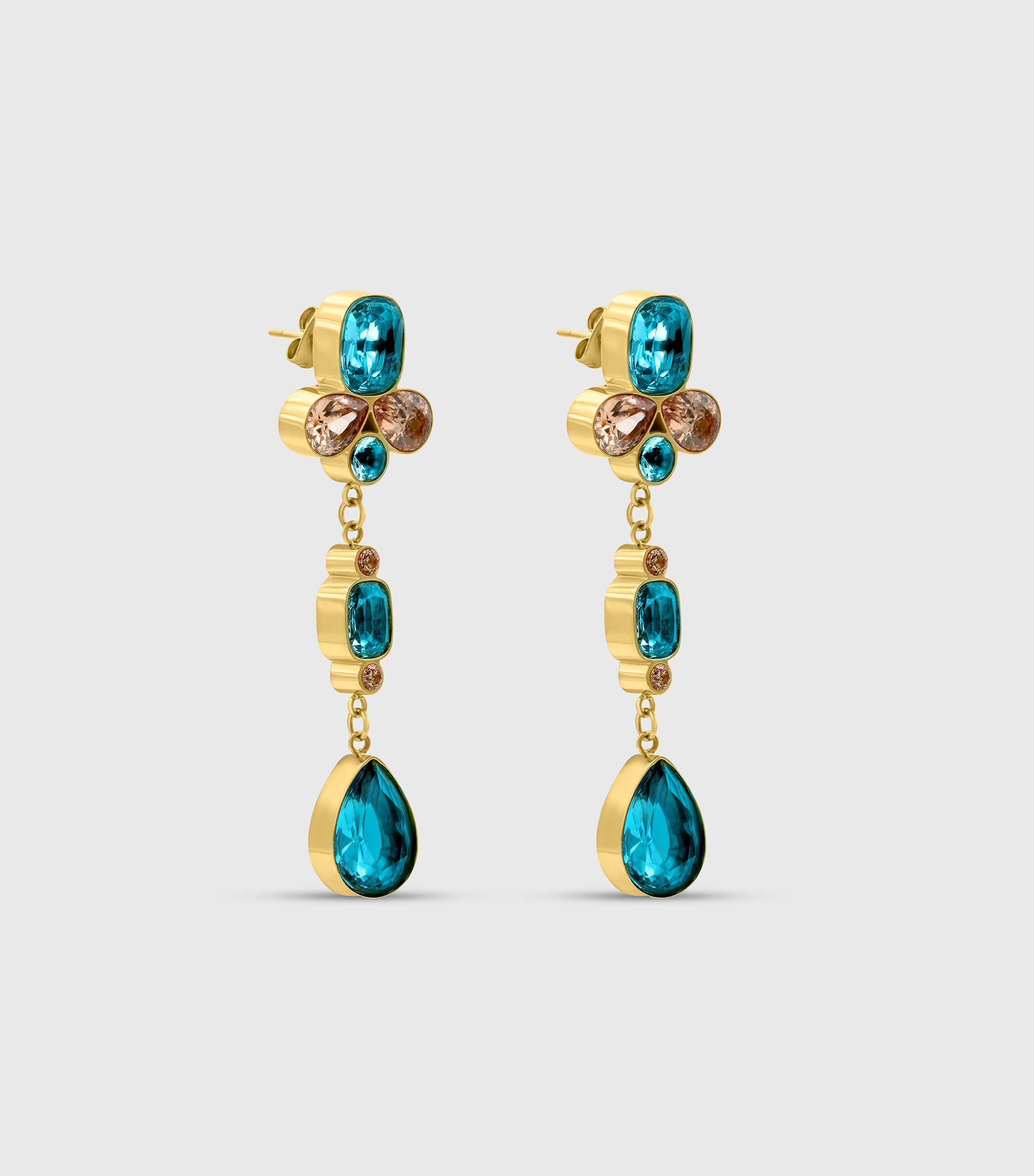 Chandelier Earrings in Turquoise &amp; Peach Zirconias
