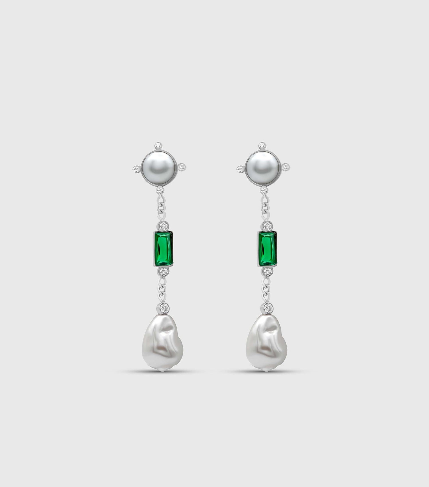 Emerald Cascade Pearl Drop Earrings