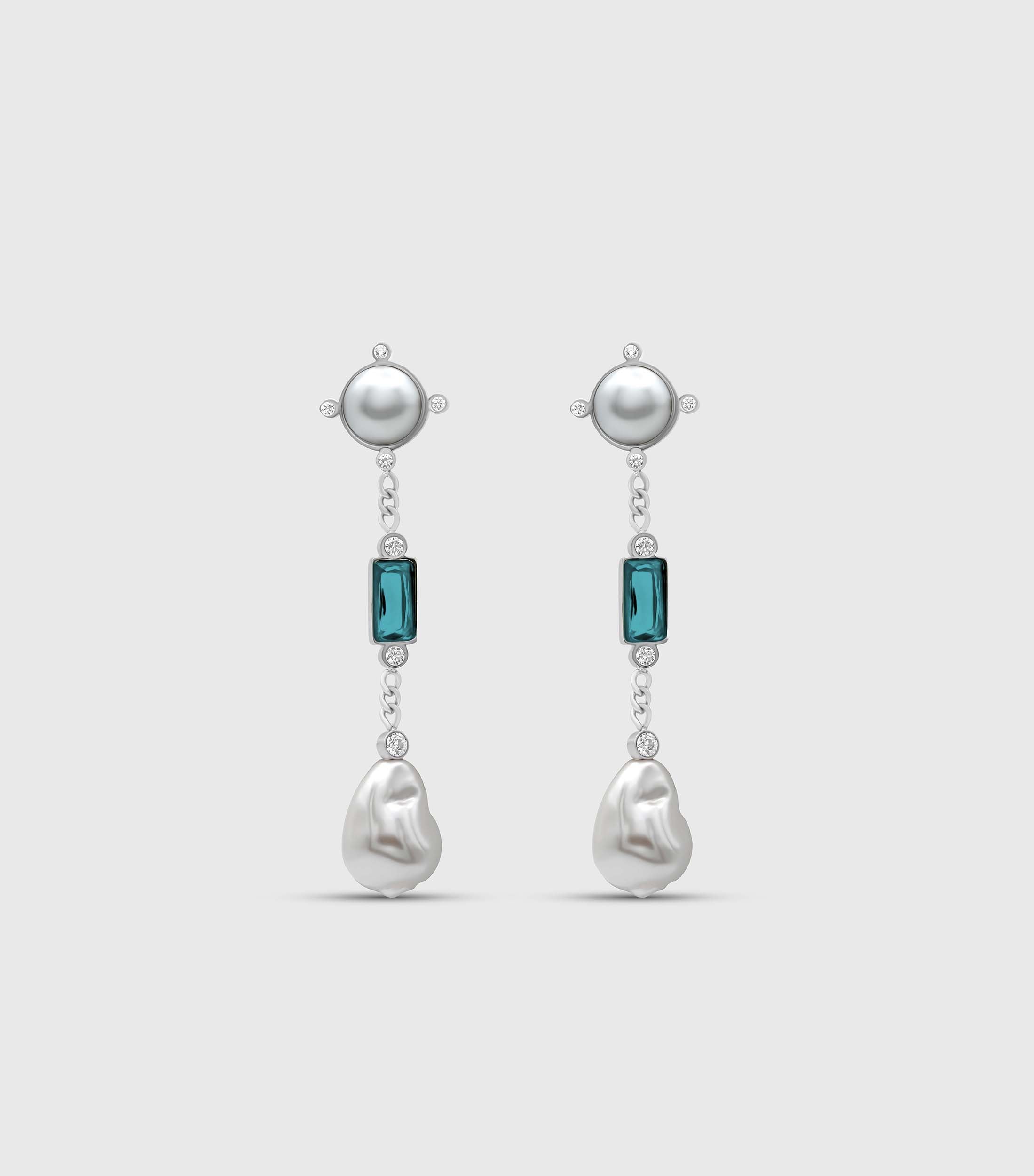 Turquoise Cascade Pearl Drop Earrings