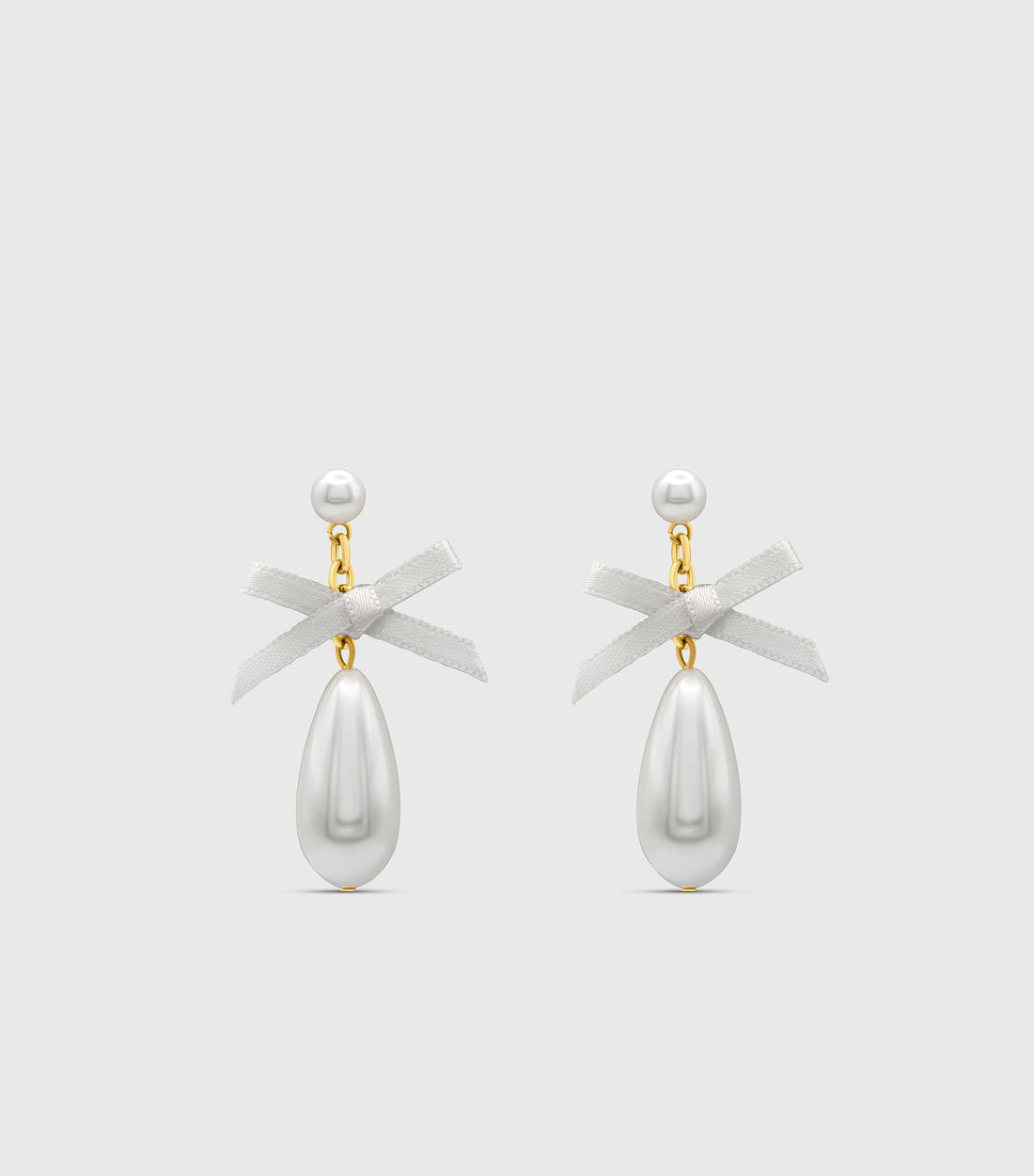 Pearl Drop Studs with Silk Bow in Gold